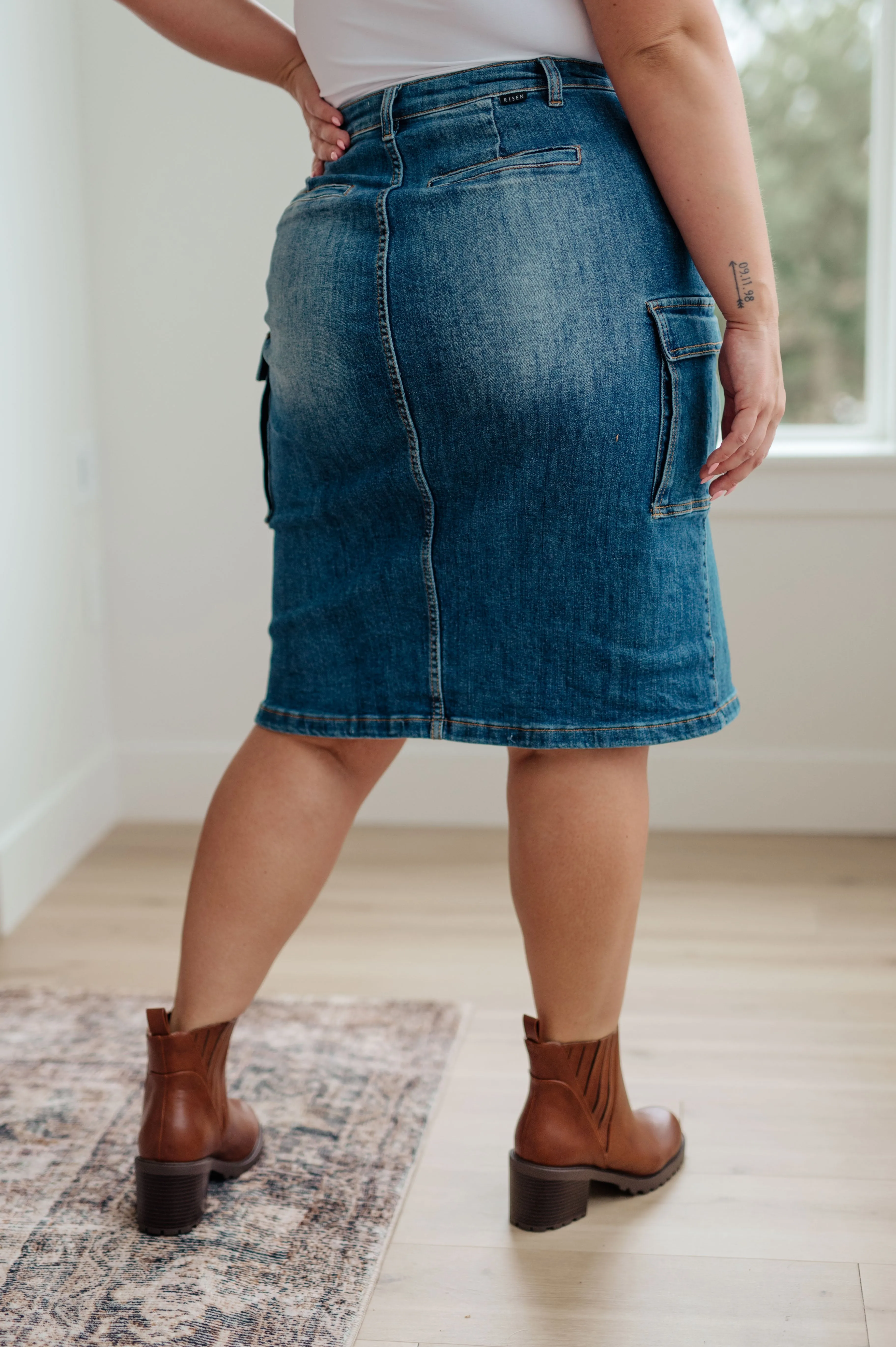 Midi Cargo Denim Skirt