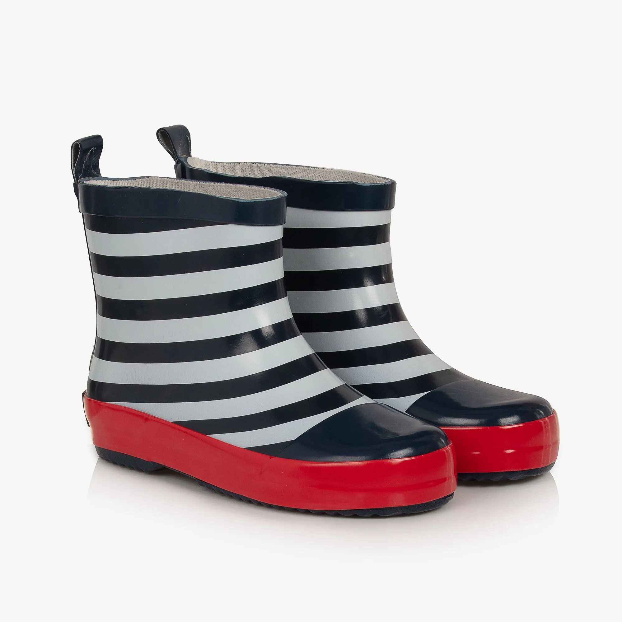 Navy Blue Striped Rain Boots