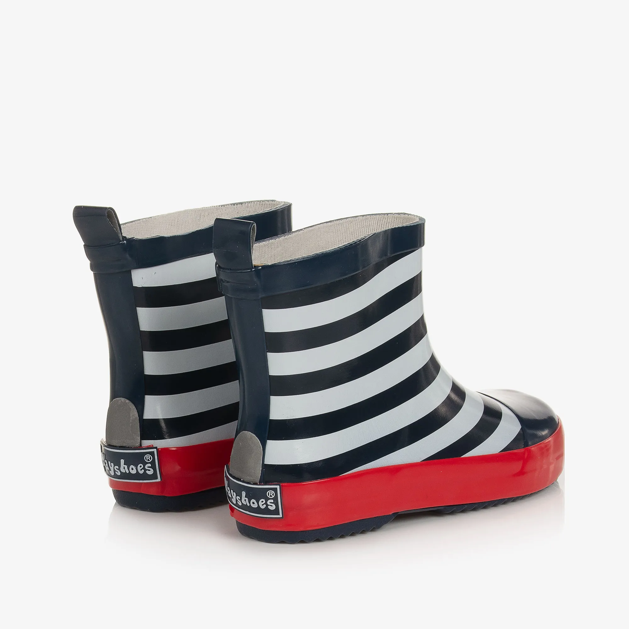 Navy Blue Striped Rain Boots