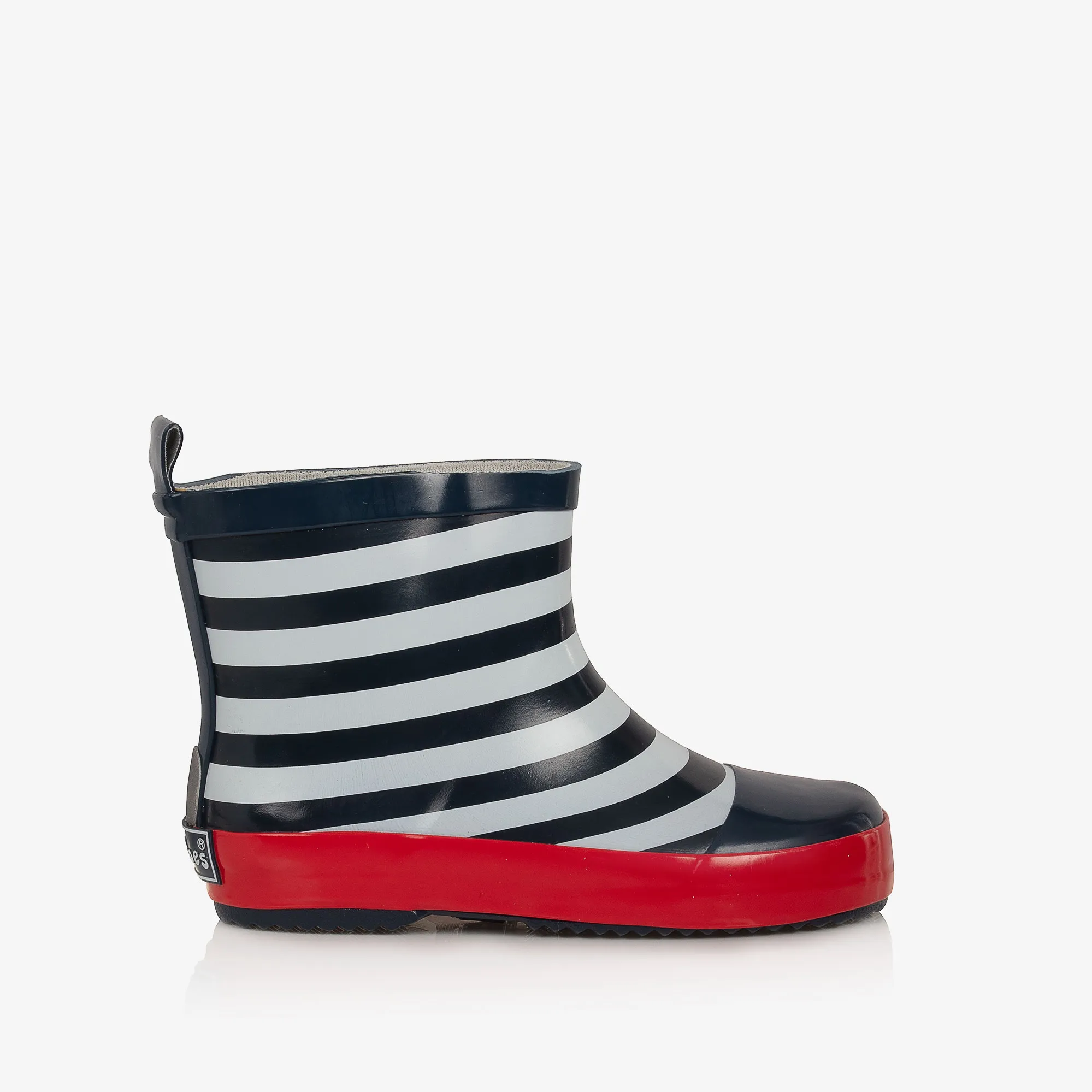 Navy Blue Striped Rain Boots