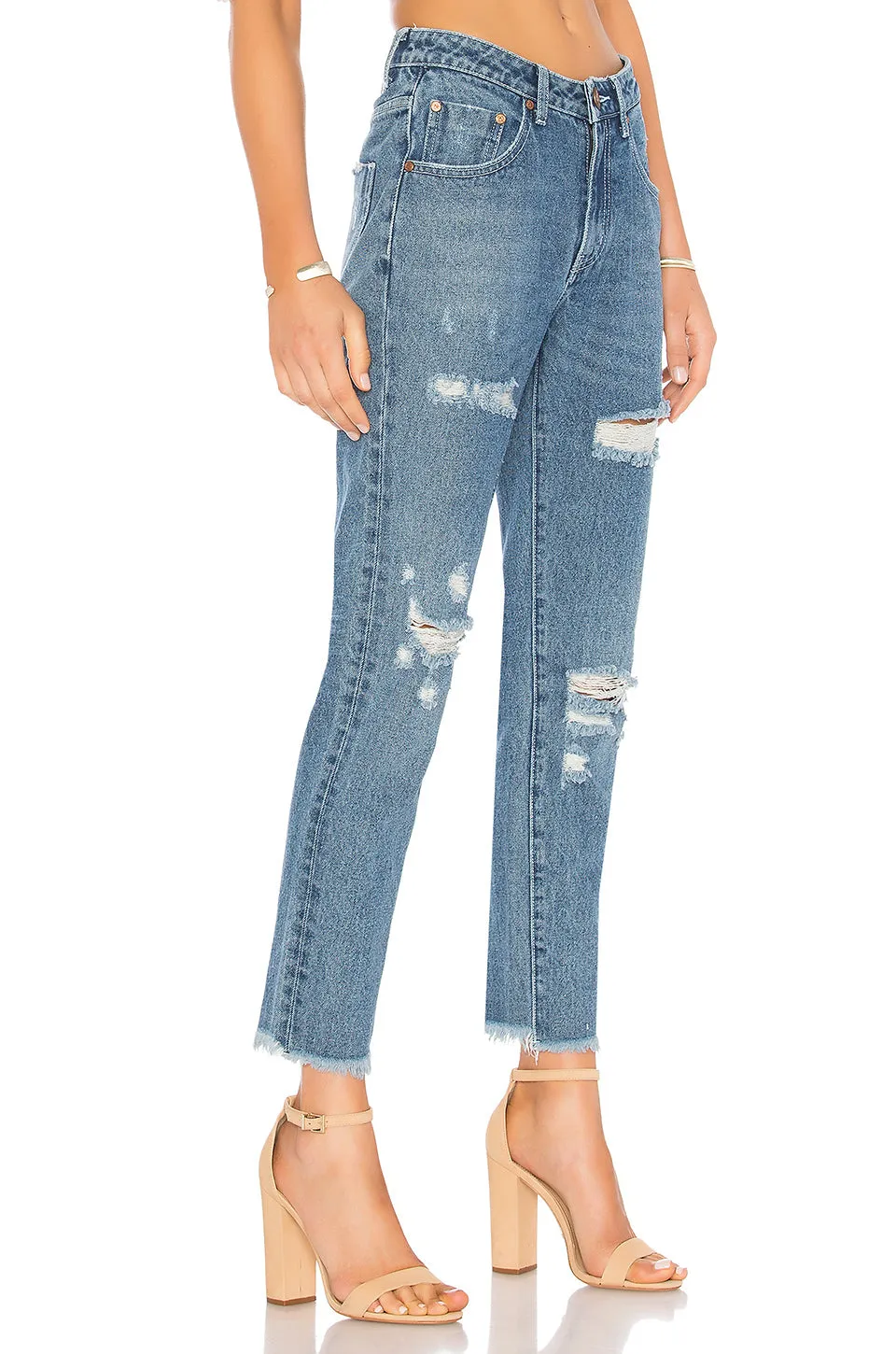 One Teaspoon Fresh Blue High Waist Awesome Baggies Distressed Jeans Denim