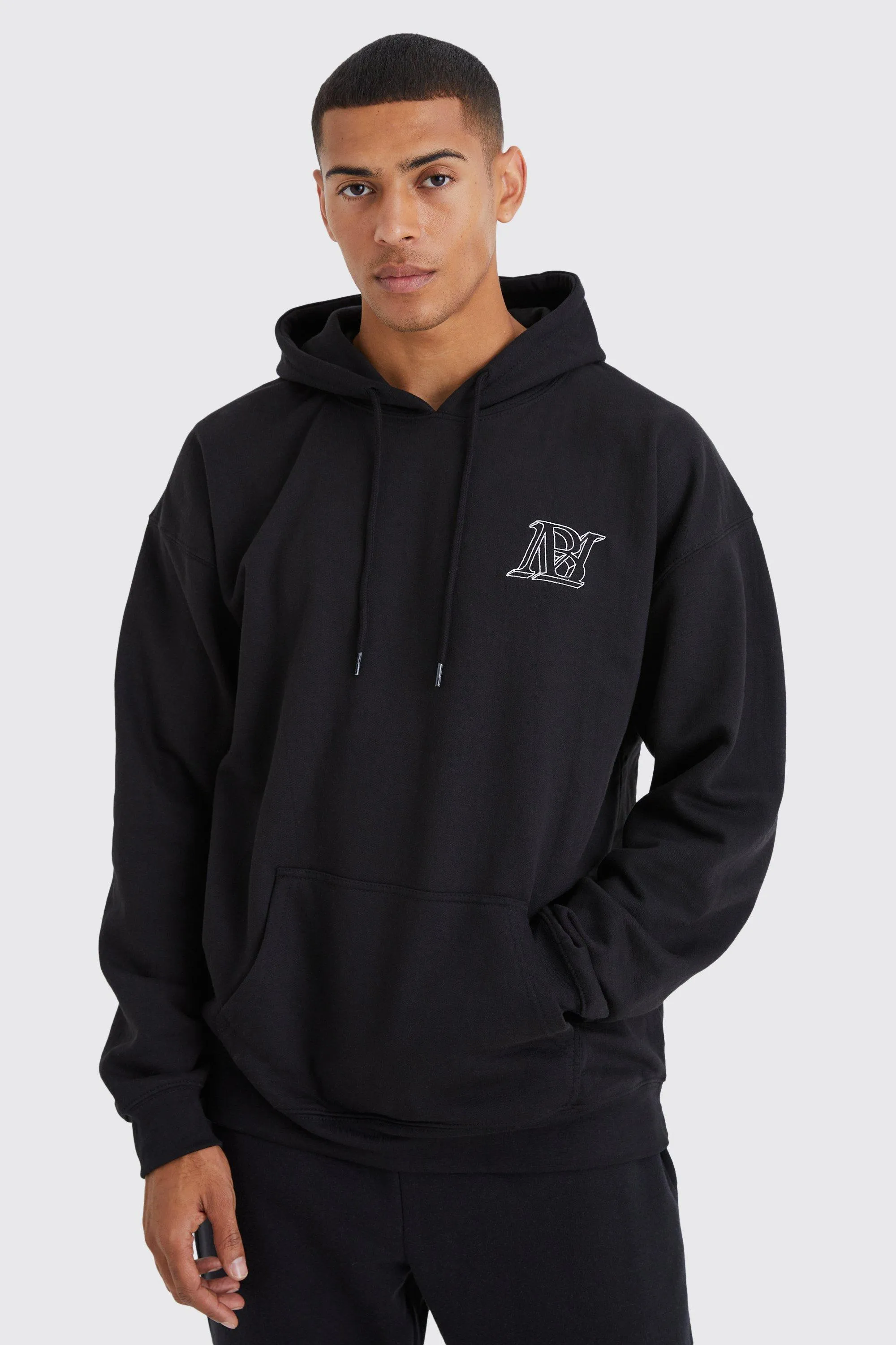 Oversized Bm Embroidered Hoodie | boohooMAN UK