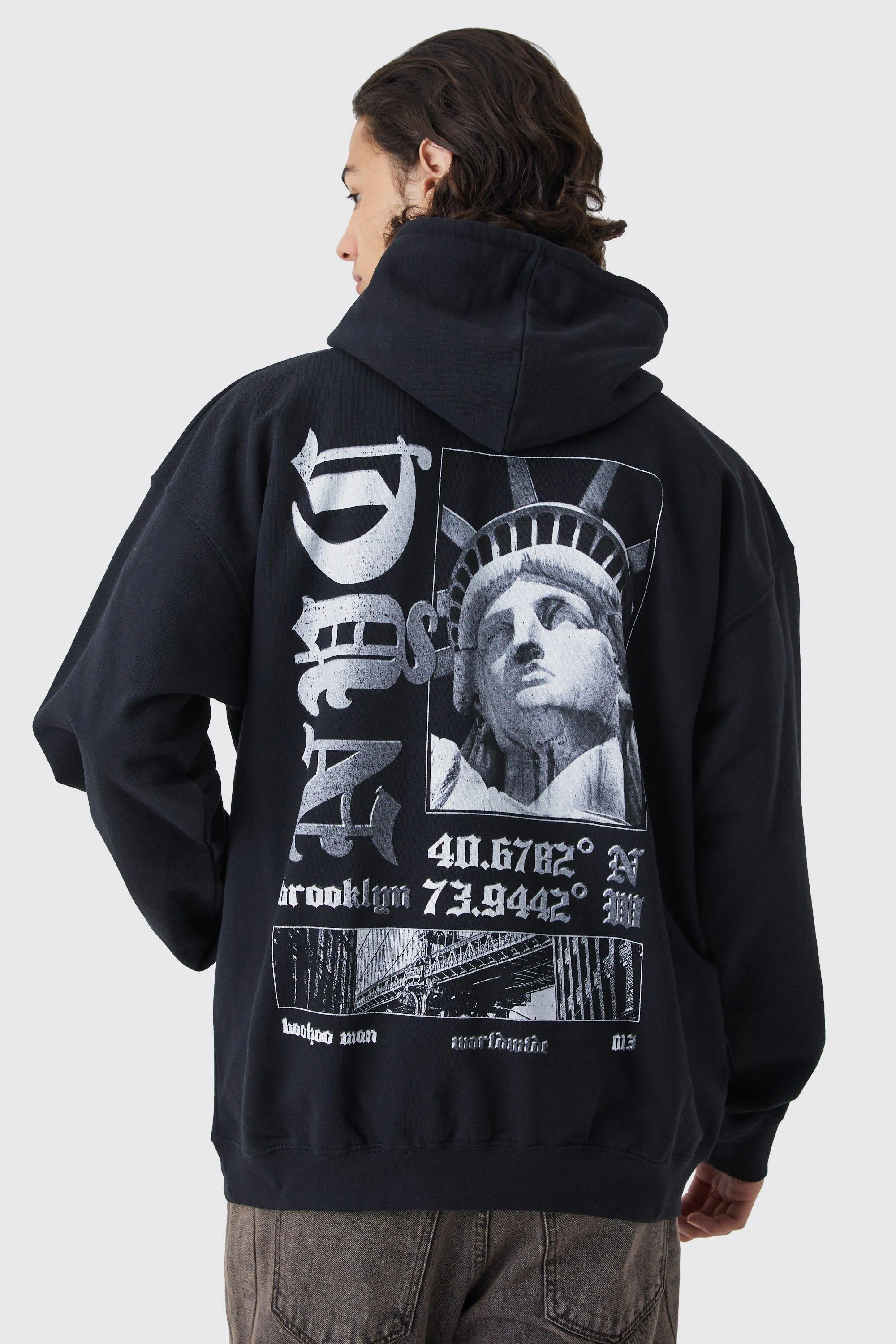 Oversized Ofcl Nyc Graphic Hoodie | boohooMAN UK