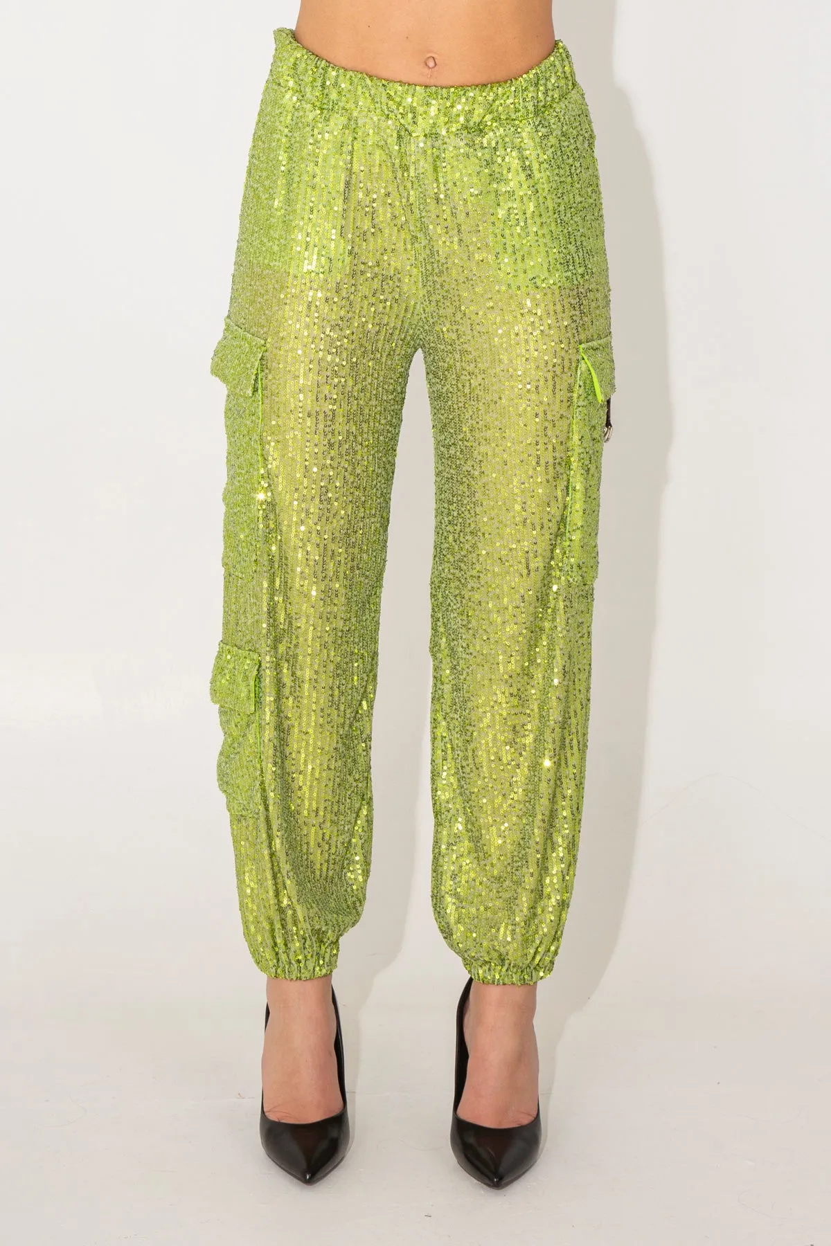 Pantaloni cargo in paillettes