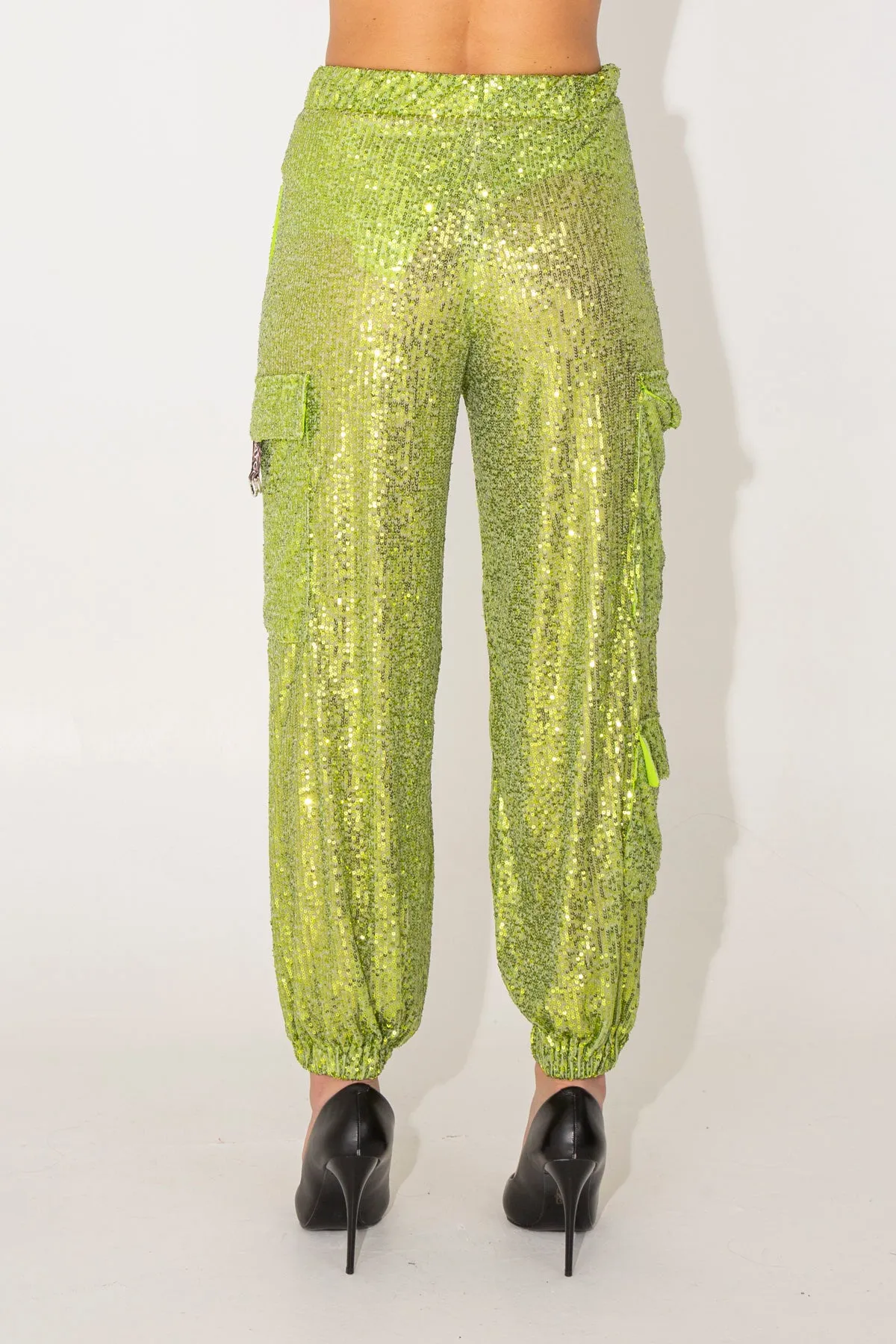 Pantaloni cargo in paillettes