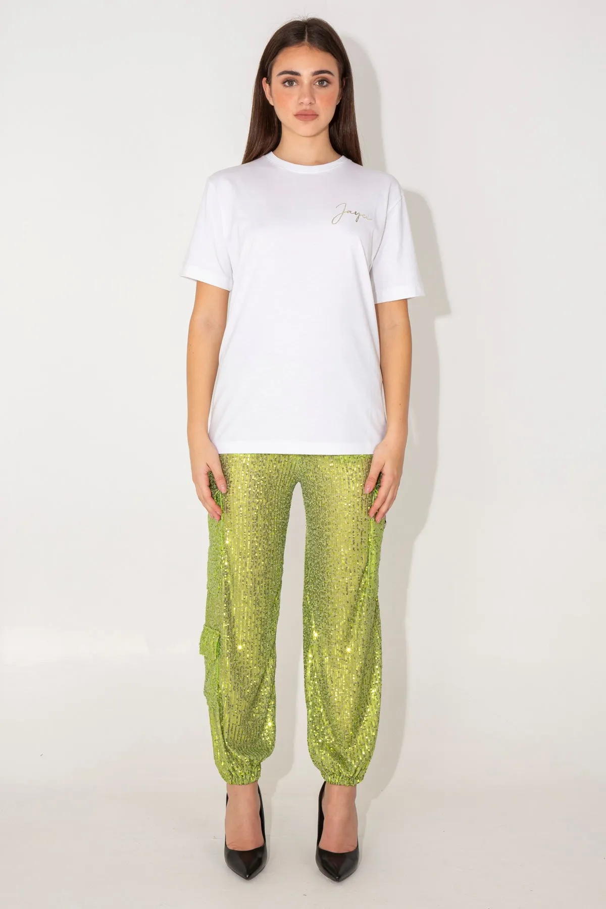 Pantaloni cargo in paillettes