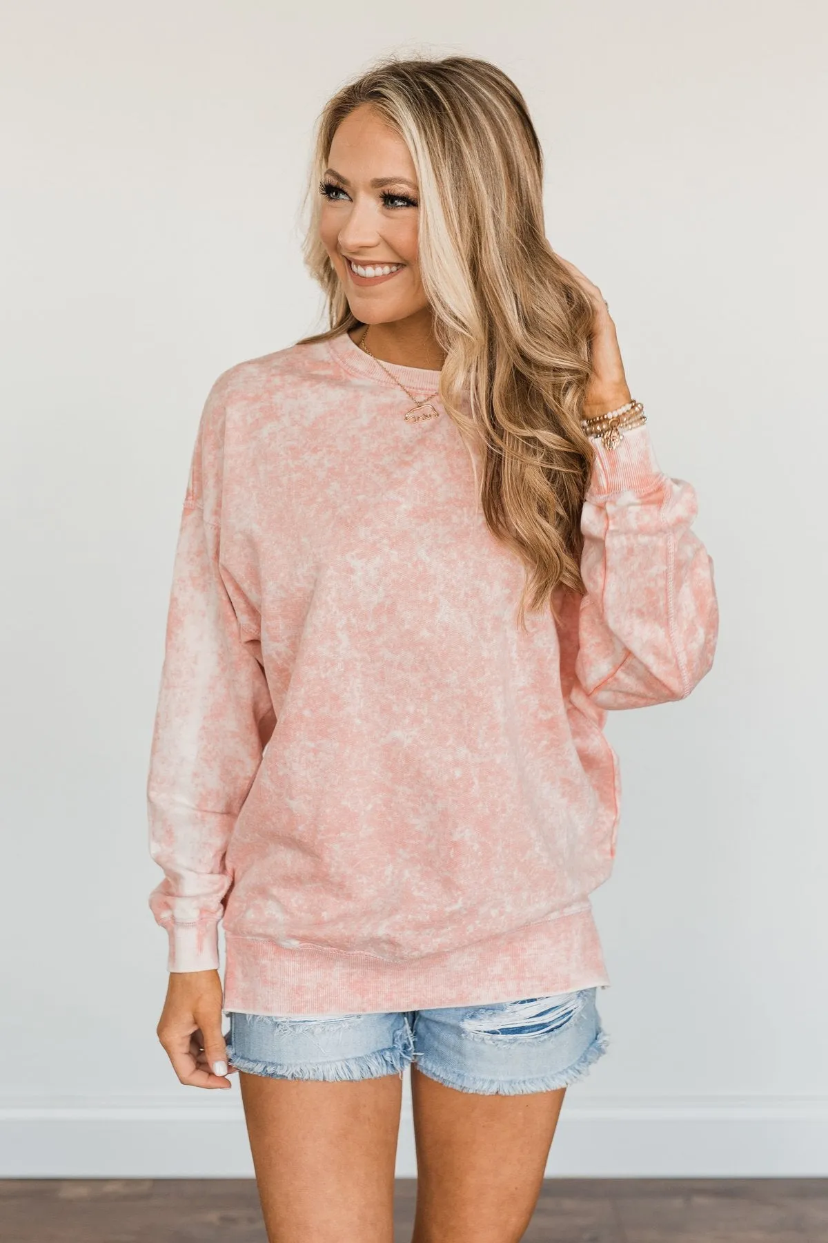 Peaceful Feelings Crew Neck Pullover- Light Peach