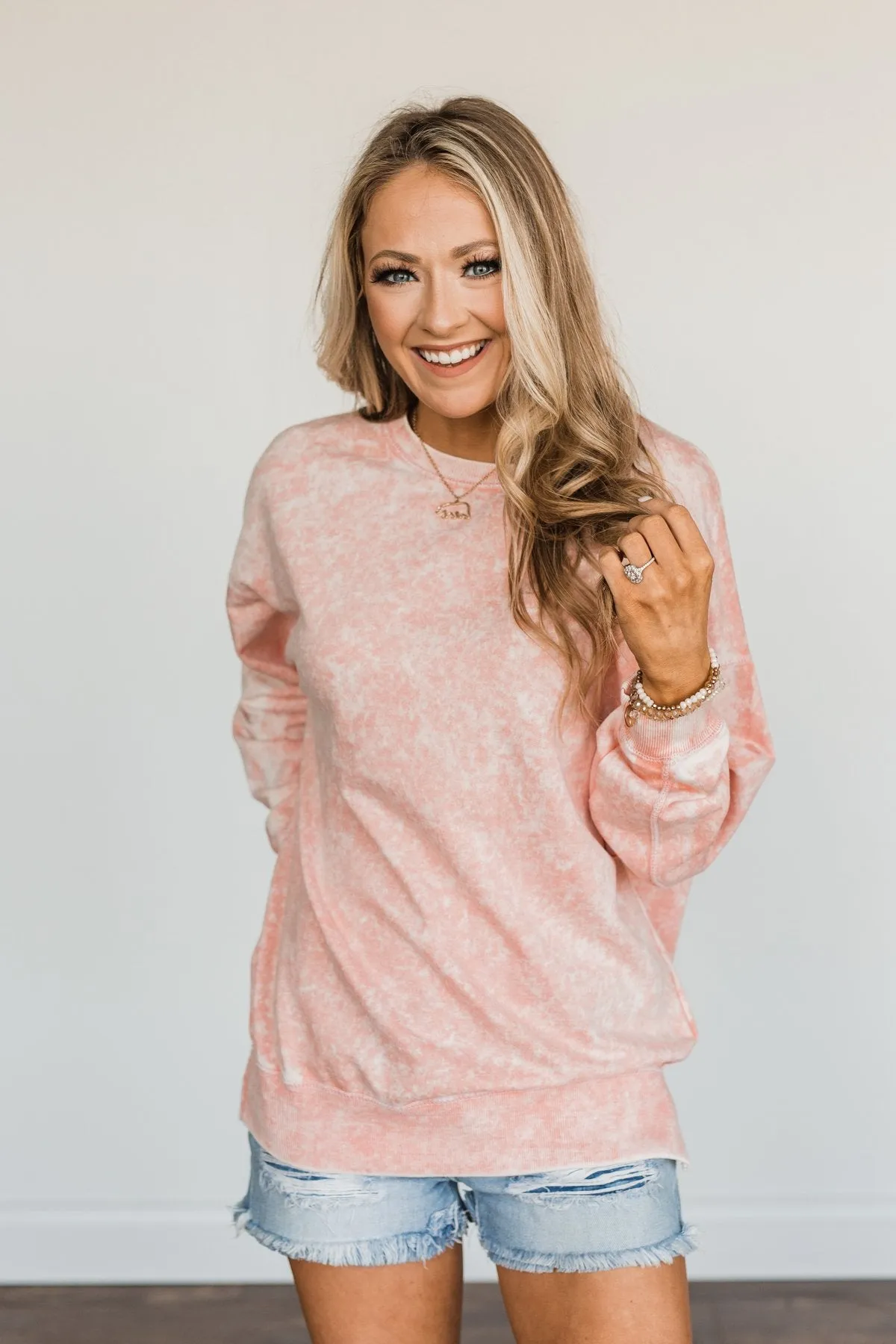 Peaceful Feelings Crew Neck Pullover- Light Peach