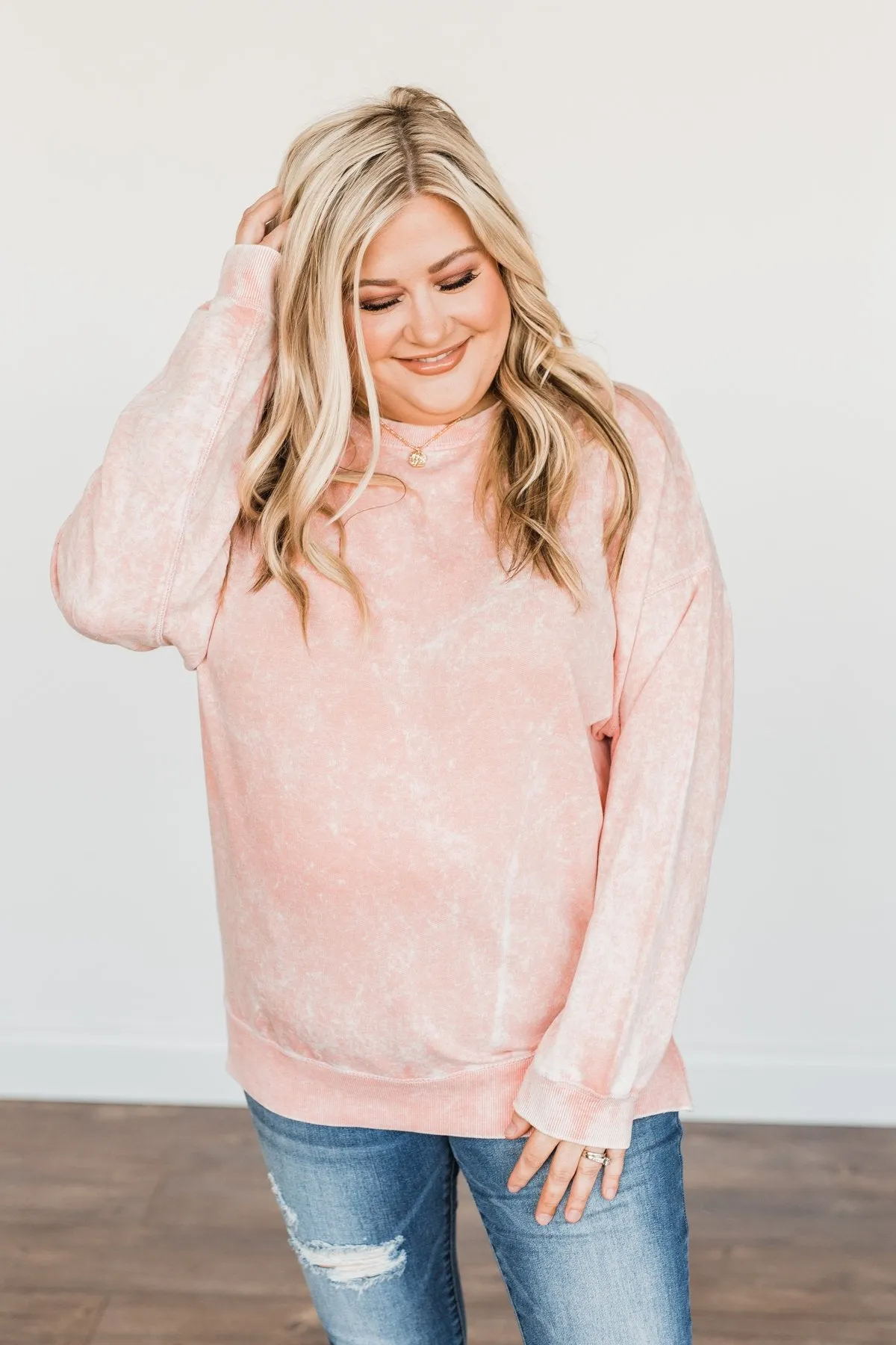 Peaceful Feelings Crew Neck Pullover- Light Peach