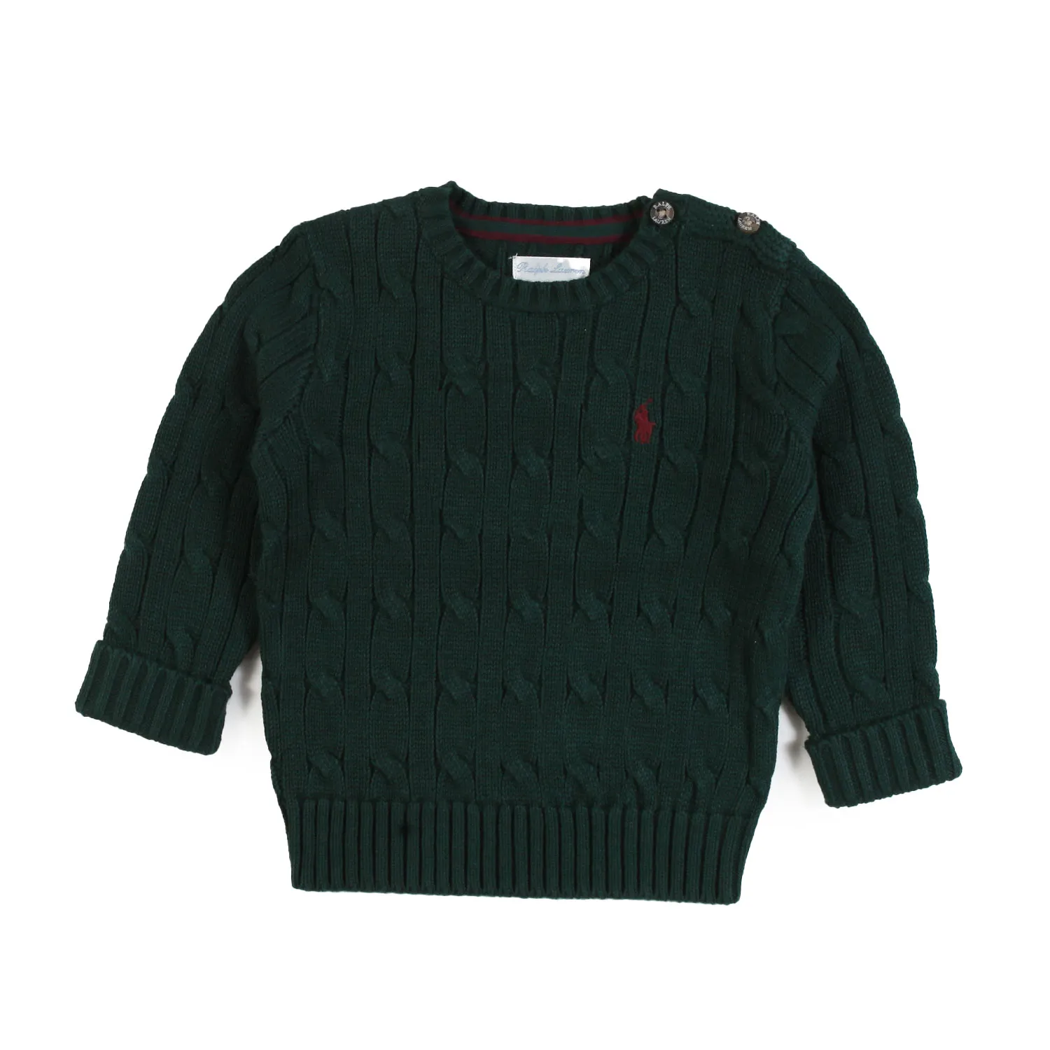 Ralph Lauren Dark Green Rl Baby Pullover With Burgundy Pony