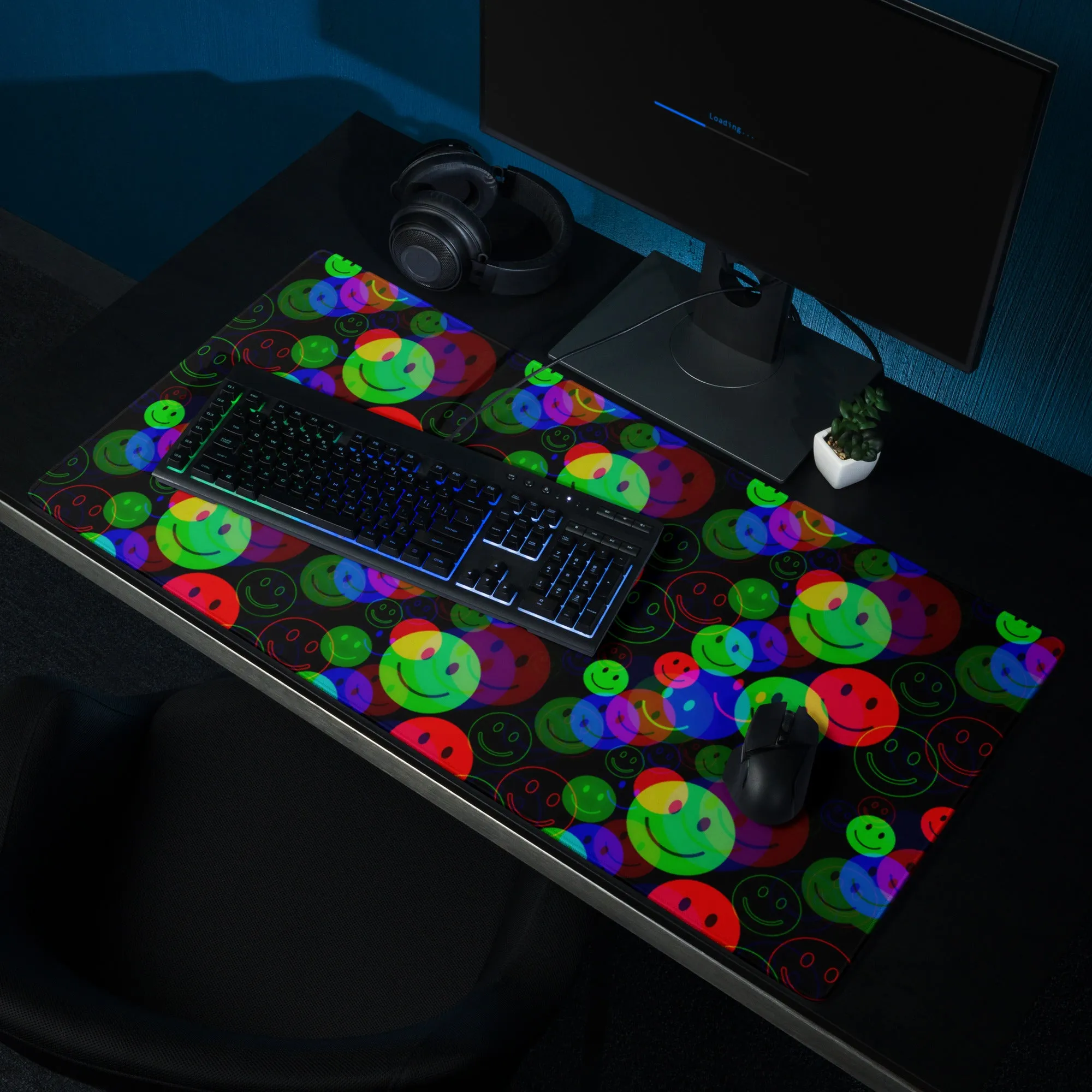 RGB Smile Glitch Gaming Mouse Pad