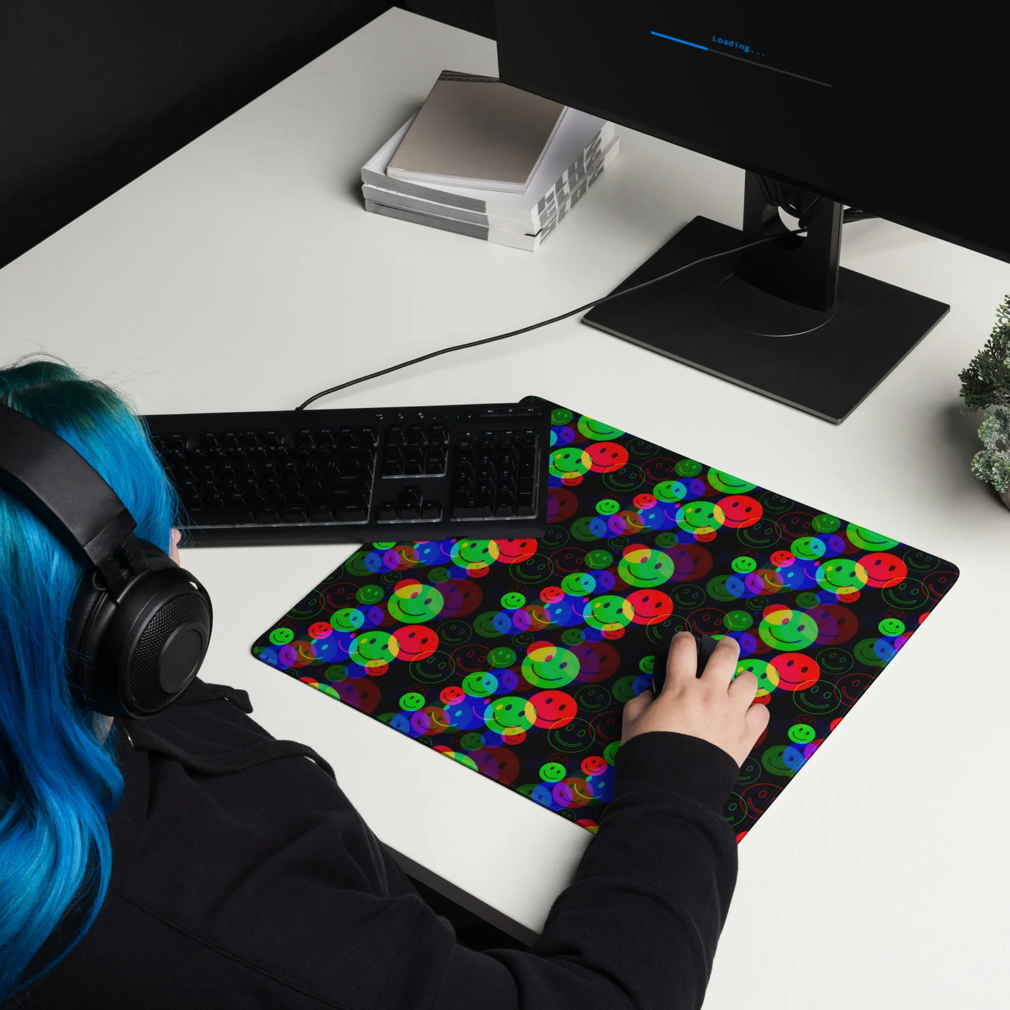 RGB Smile Glitch Gaming Mouse Pad