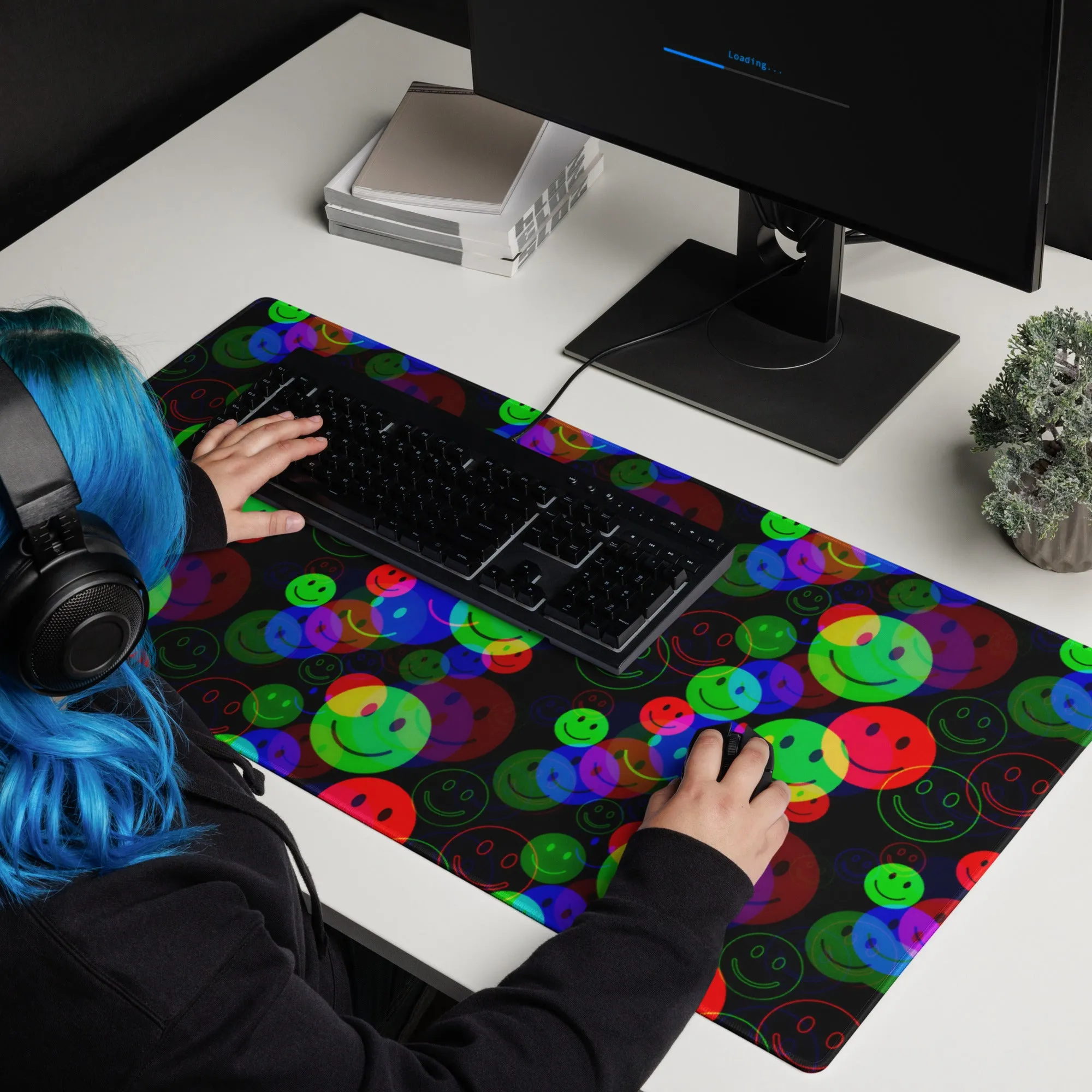 RGB Smile Glitch Gaming Mouse Pad