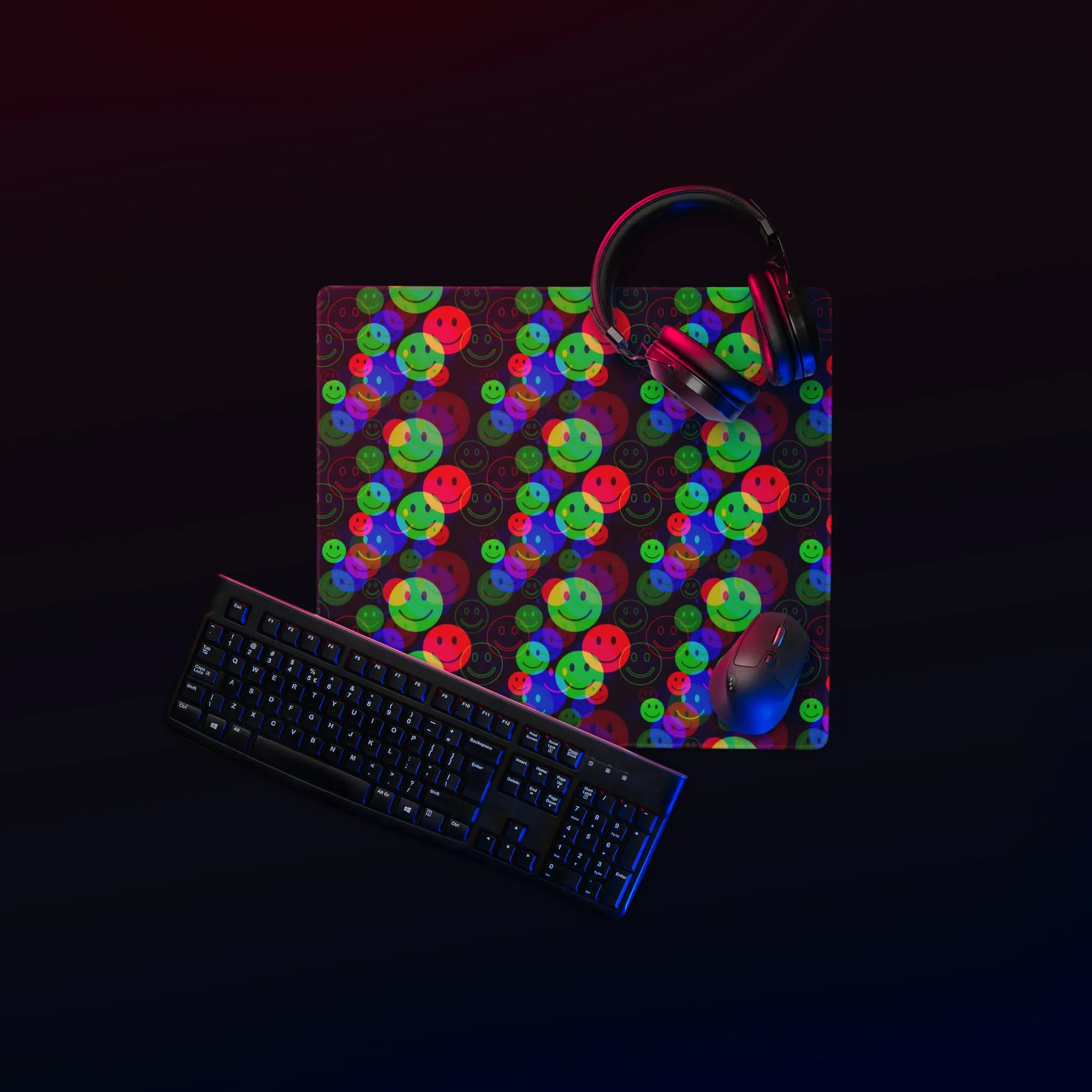 RGB Smile Glitch Gaming Mouse Pad