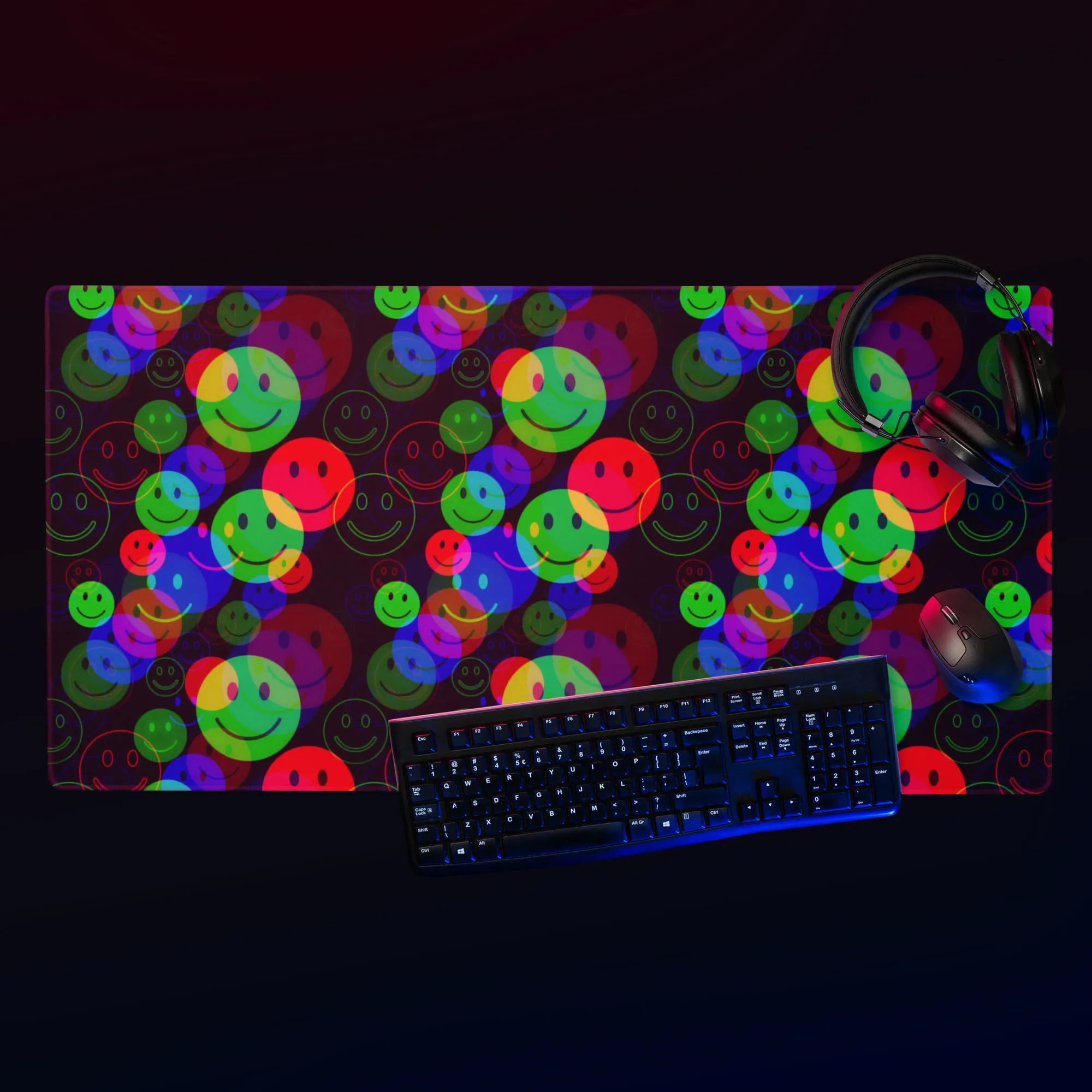 RGB Smile Glitch Gaming Mouse Pad