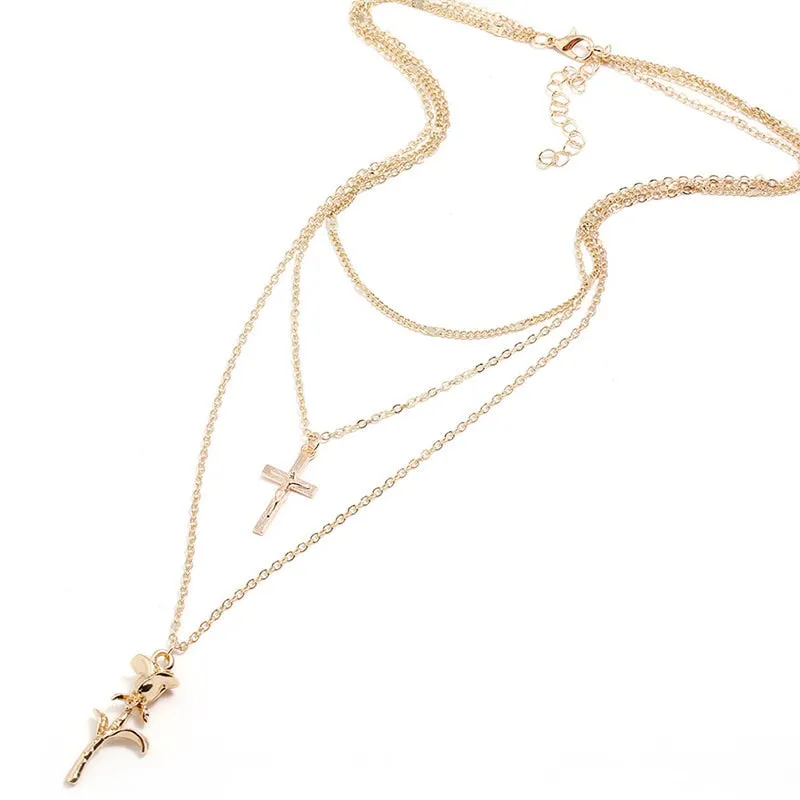 Rose Cross Pendant Necklace