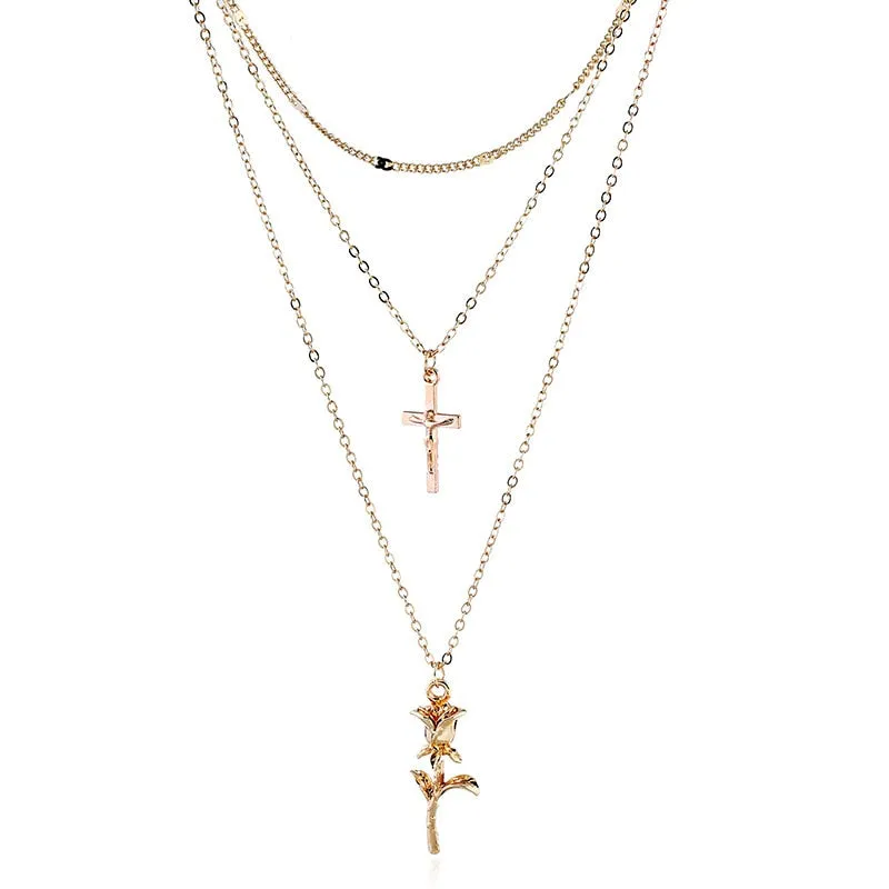 Rose Cross Pendant Necklace