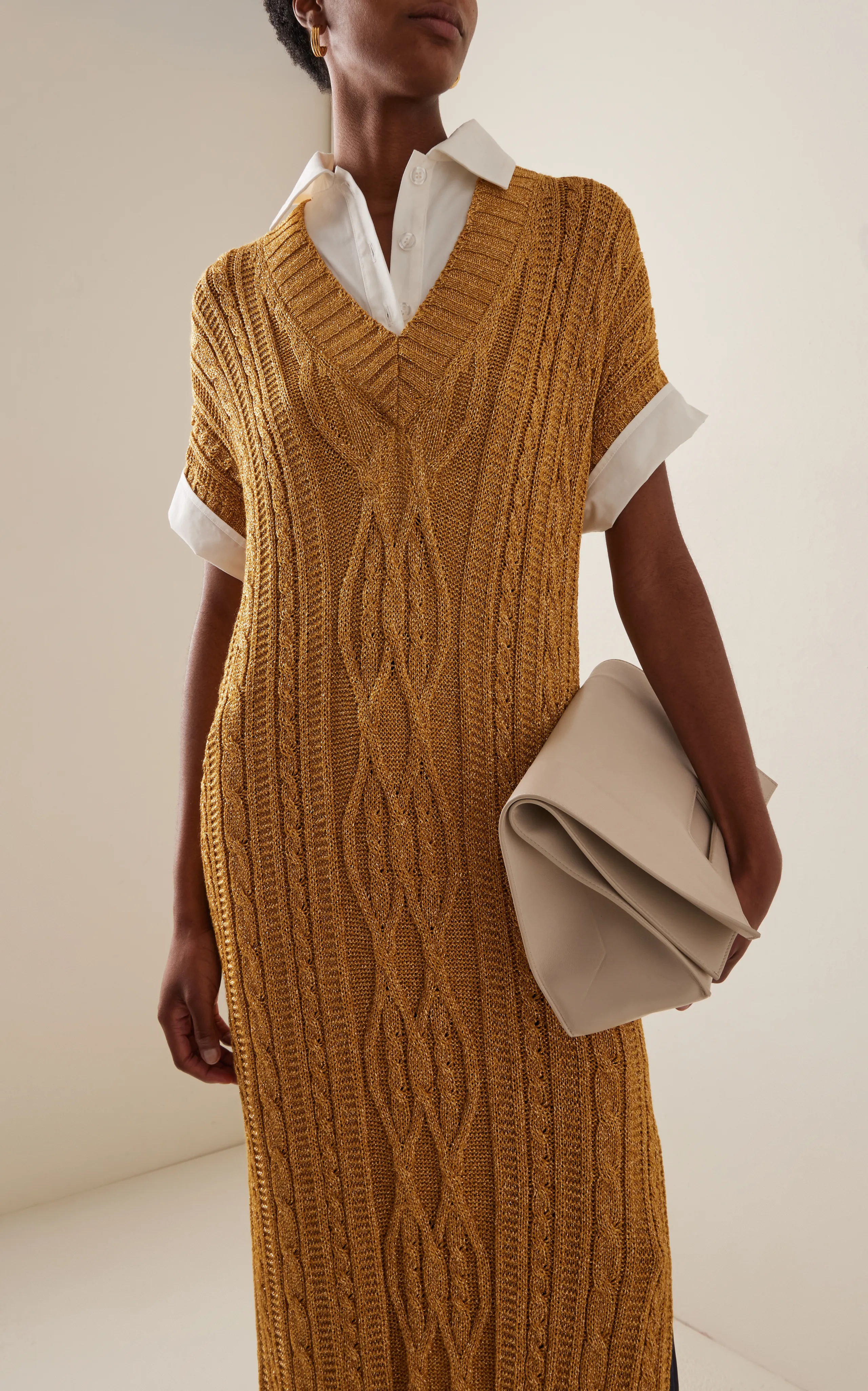 Rosie Assoulin Lurex Cable-Knit Midi Sweater Dress