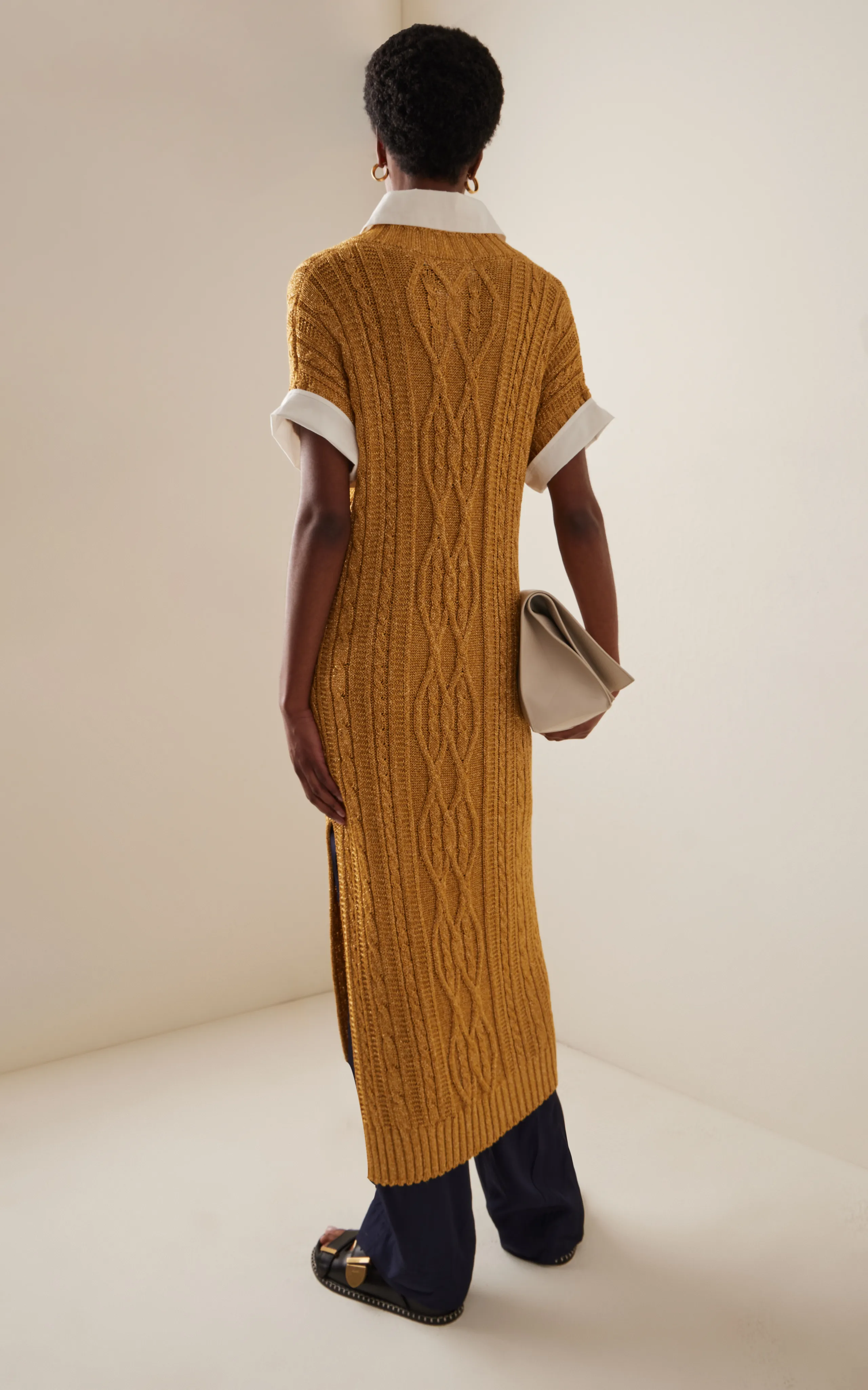 Rosie Assoulin Lurex Cable-Knit Midi Sweater Dress