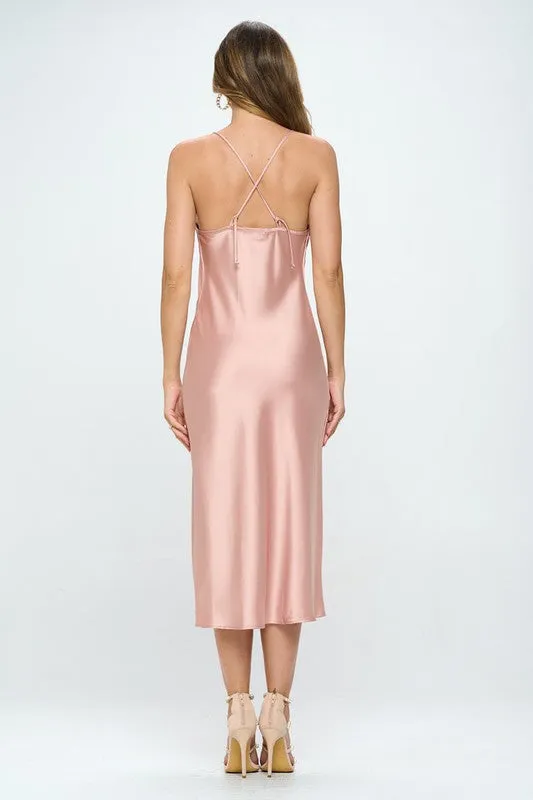 Satin Bias Slip Dress with Slit