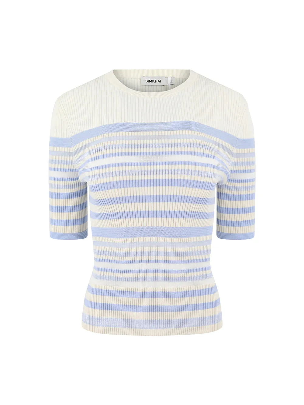 Simkhai Elena Short Sleeve Top in French Blue Stripe