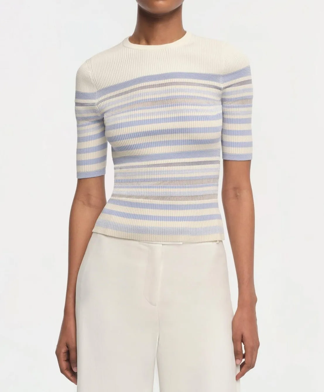 Simkhai Elena Short Sleeve Top in French Blue Stripe