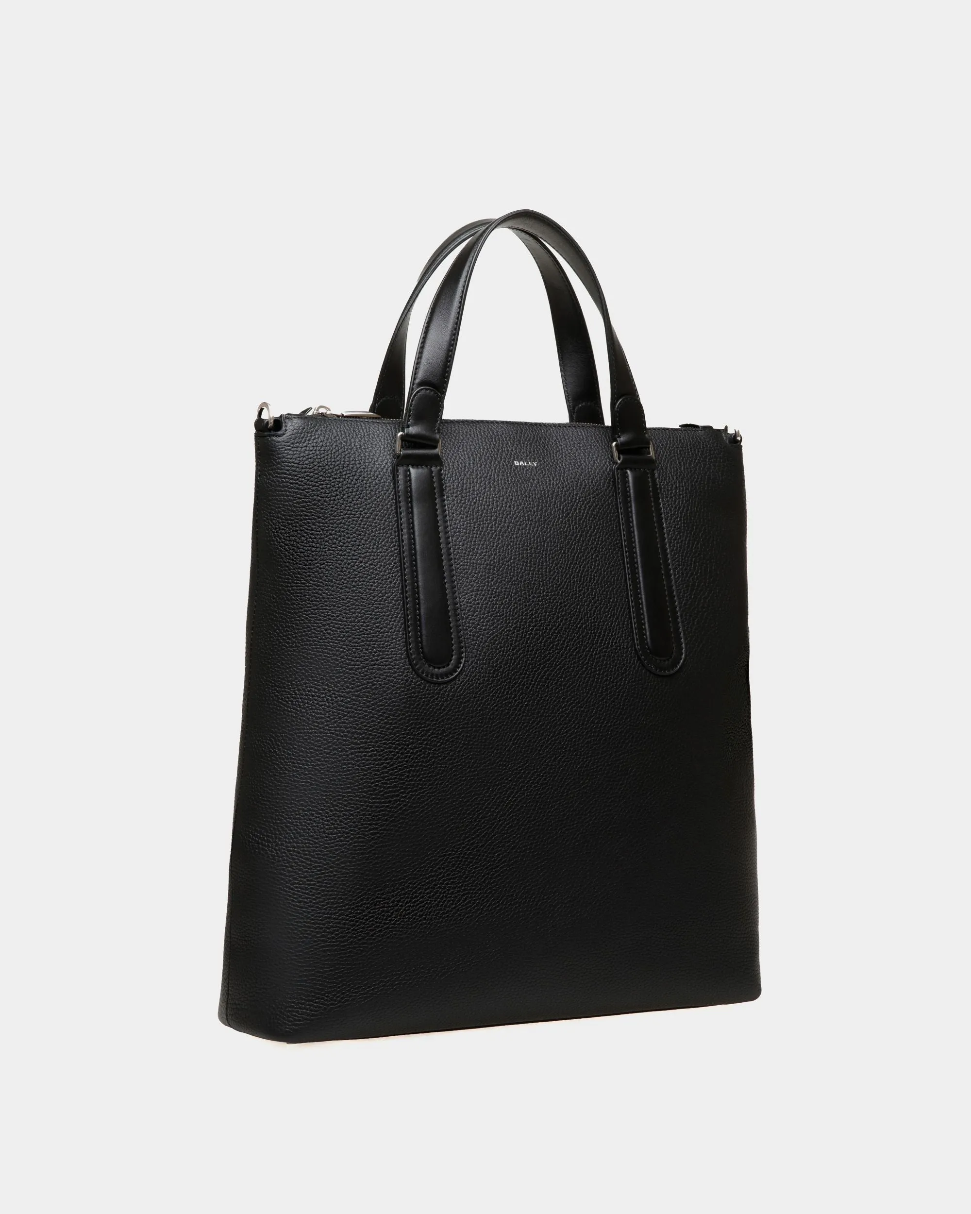 Spin Tote in Black Grained Leather 