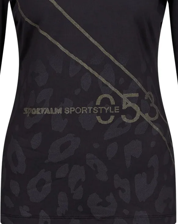 Sportalm Ski Base Layer in Black with Black Leopard Print 9823007761