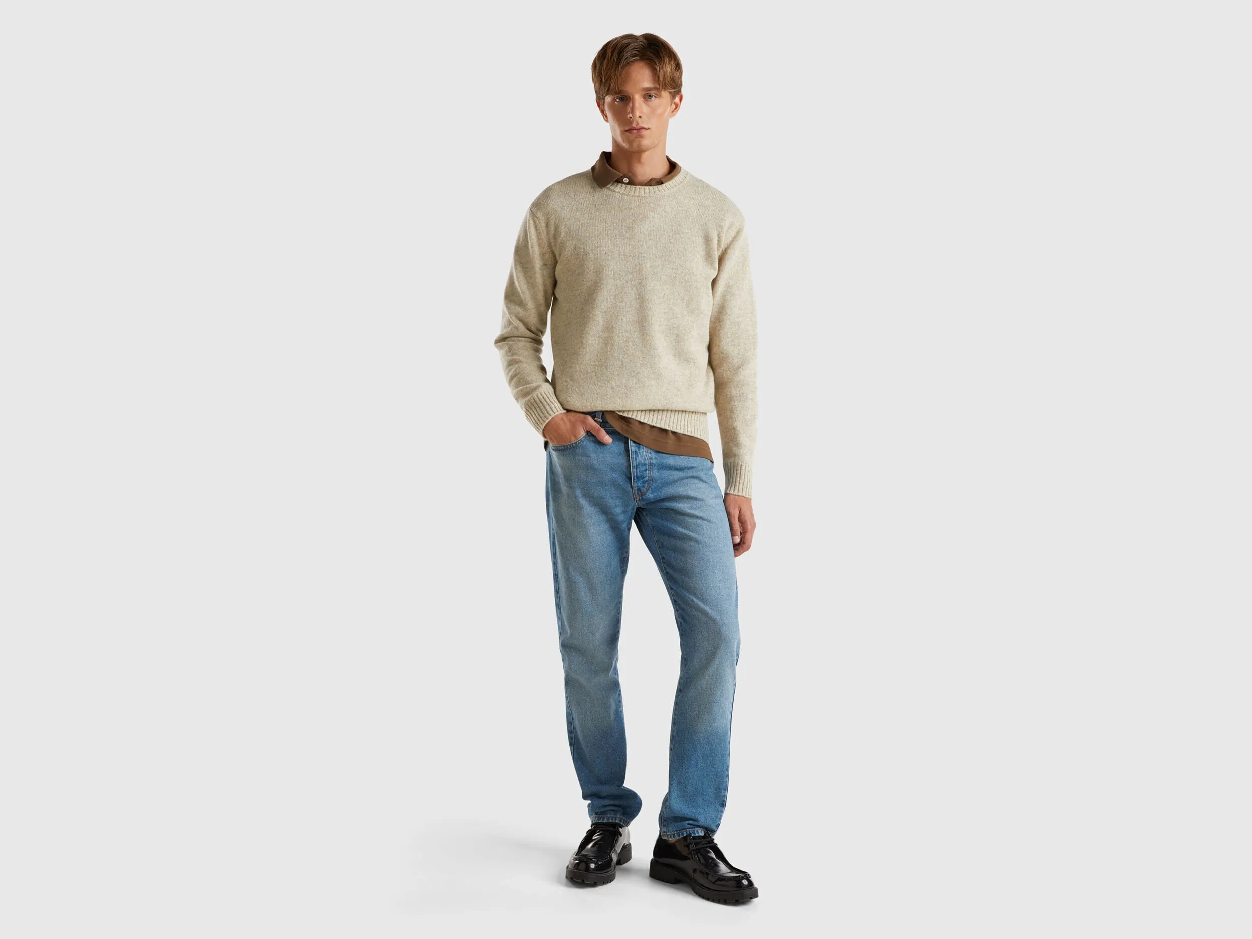 Sweater in Shetland wool - Beige | Benetton