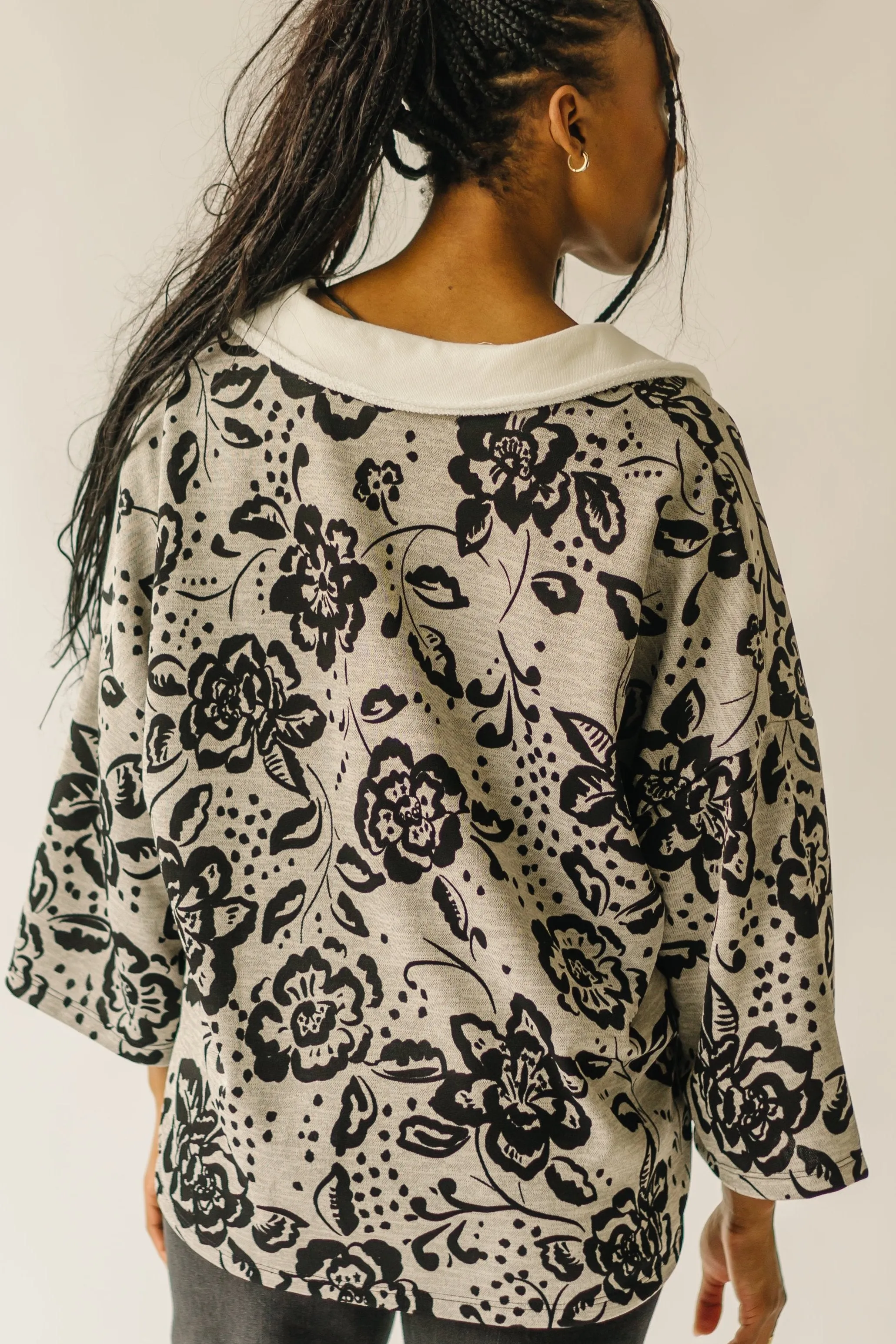 The Ellery Collared Pullover in Gray + Black Floral