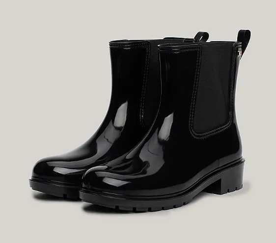 Tommy Hilfiger Patent Cleat Rain Boots - Black