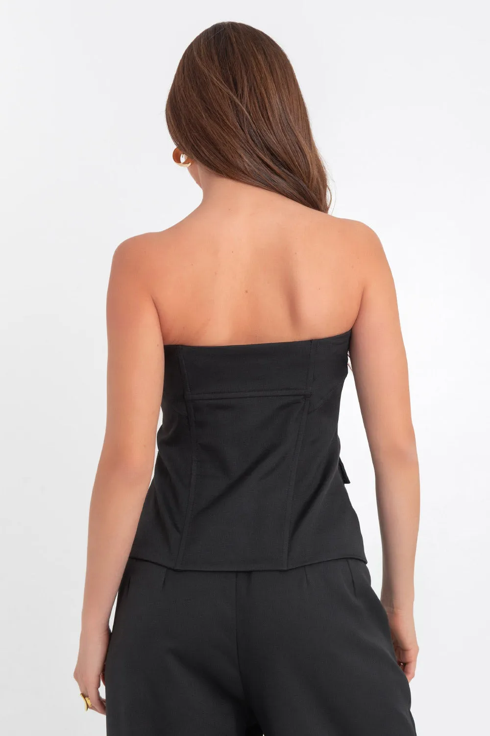 Top strapless de escote recto bolsillos cargo