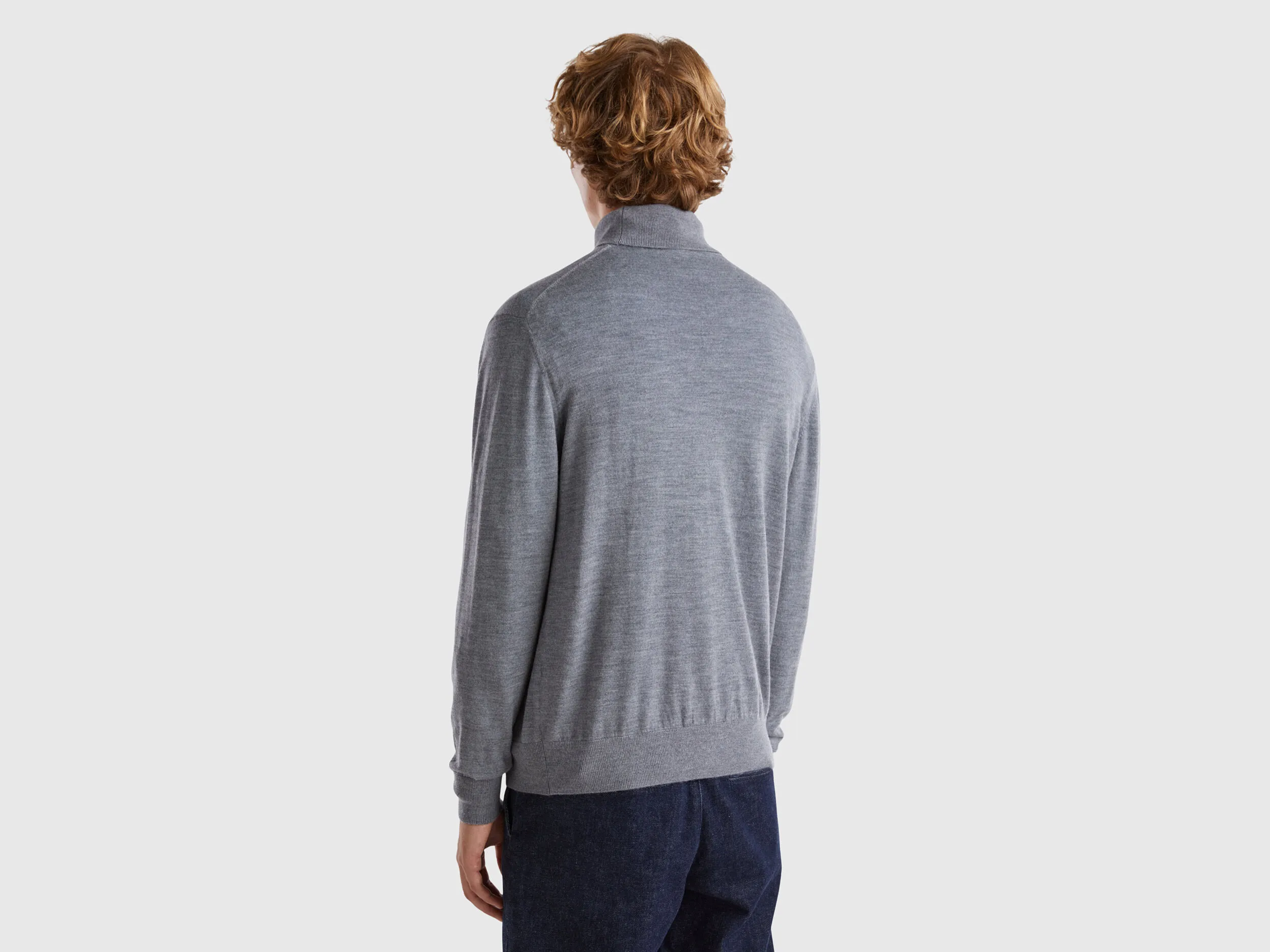 Turtleneck in pure Merino wool - Dark Gray | Benetton