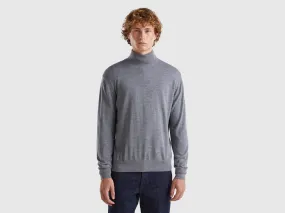 Turtleneck in pure Merino wool - Dark Gray | Benetton