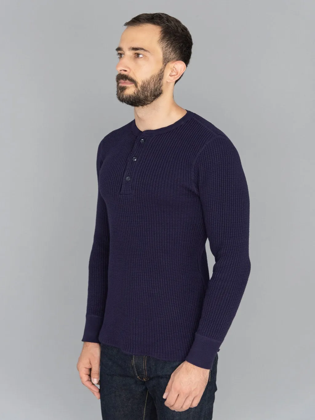 UES Thermal Big Waffle Henley T-Shirt Navy