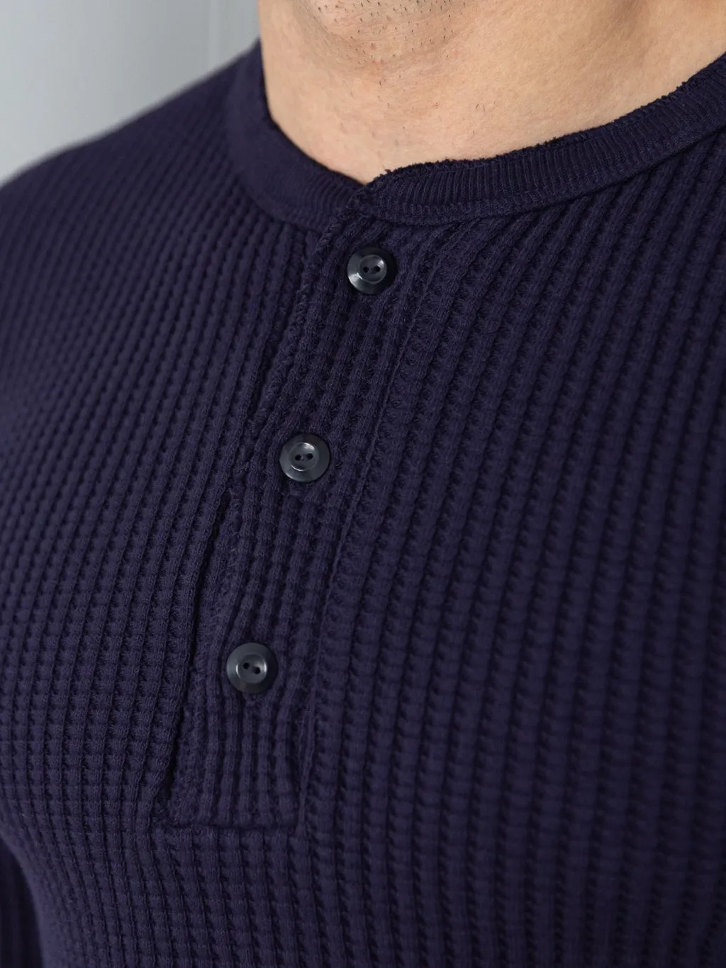 UES Thermal Big Waffle Henley T-Shirt Navy