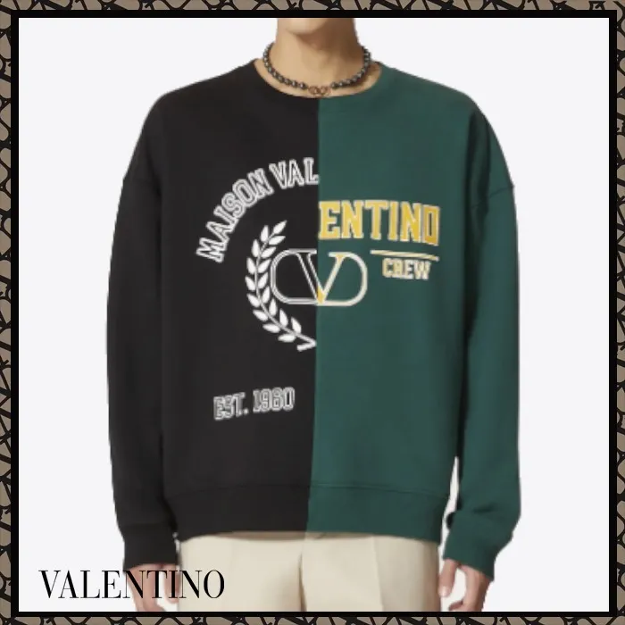 VALENTINO  |Crew Neck Street Style Long Sleeves Cotton Logo Luxury