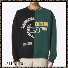 VALENTINO  |Crew Neck Street Style Long Sleeves Cotton Logo Luxury