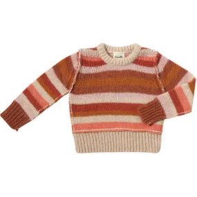 Vignette Donna Knit Striped Ribbed Cuff & Hem Sweater, Coral Stripe