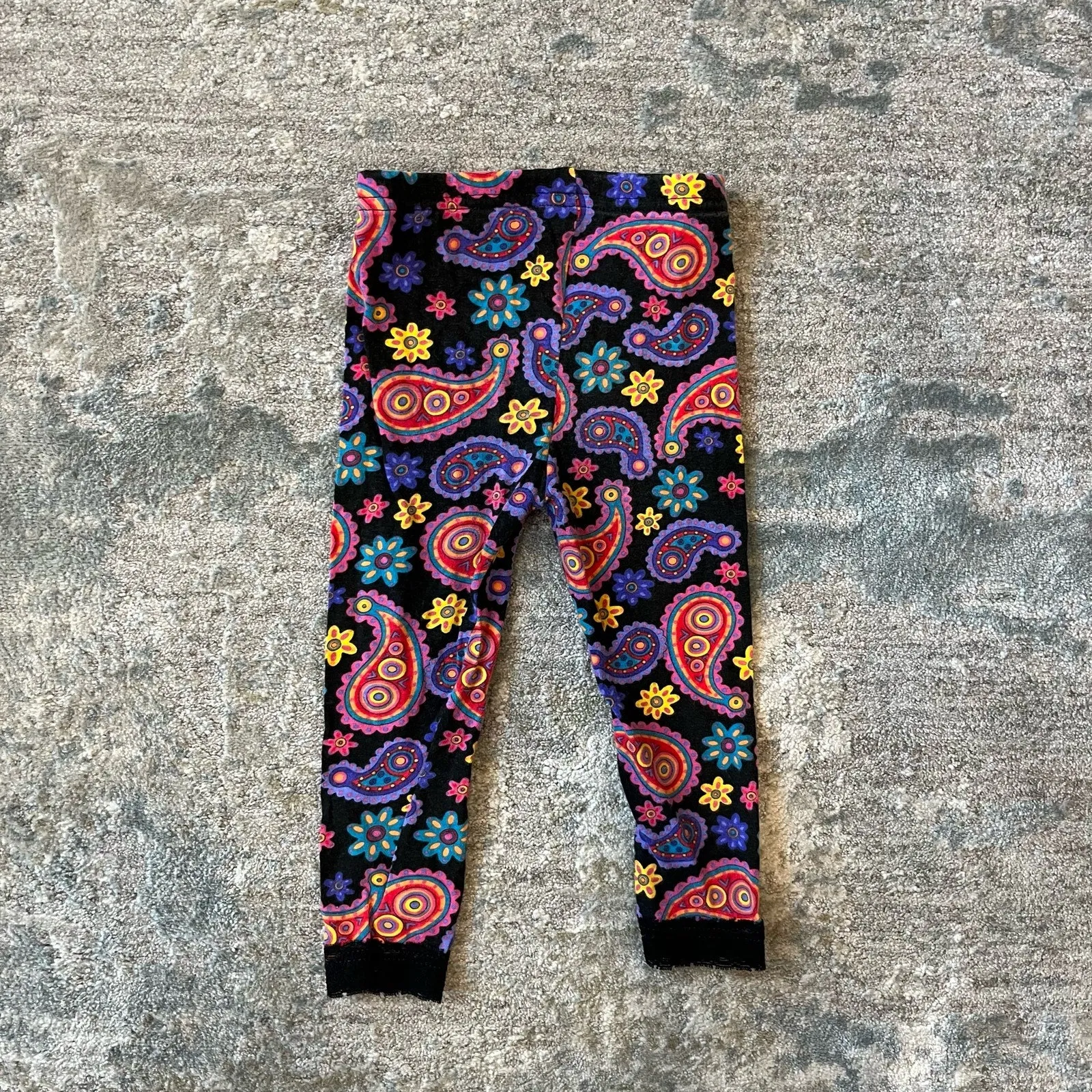 Vintage Oobee Doobee Black Paisley Floral Leggings 24 Months USA