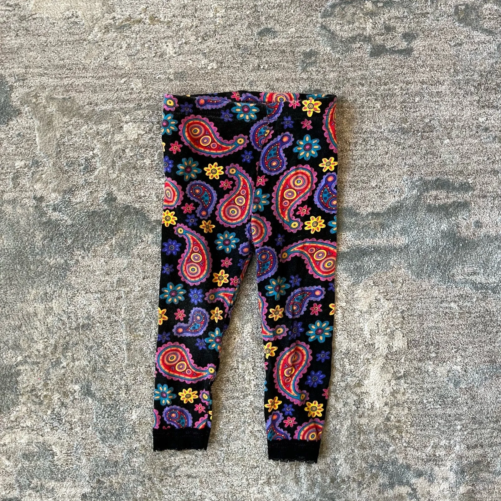 Vintage Oobee Doobee Black Paisley Floral Leggings 24 Months USA