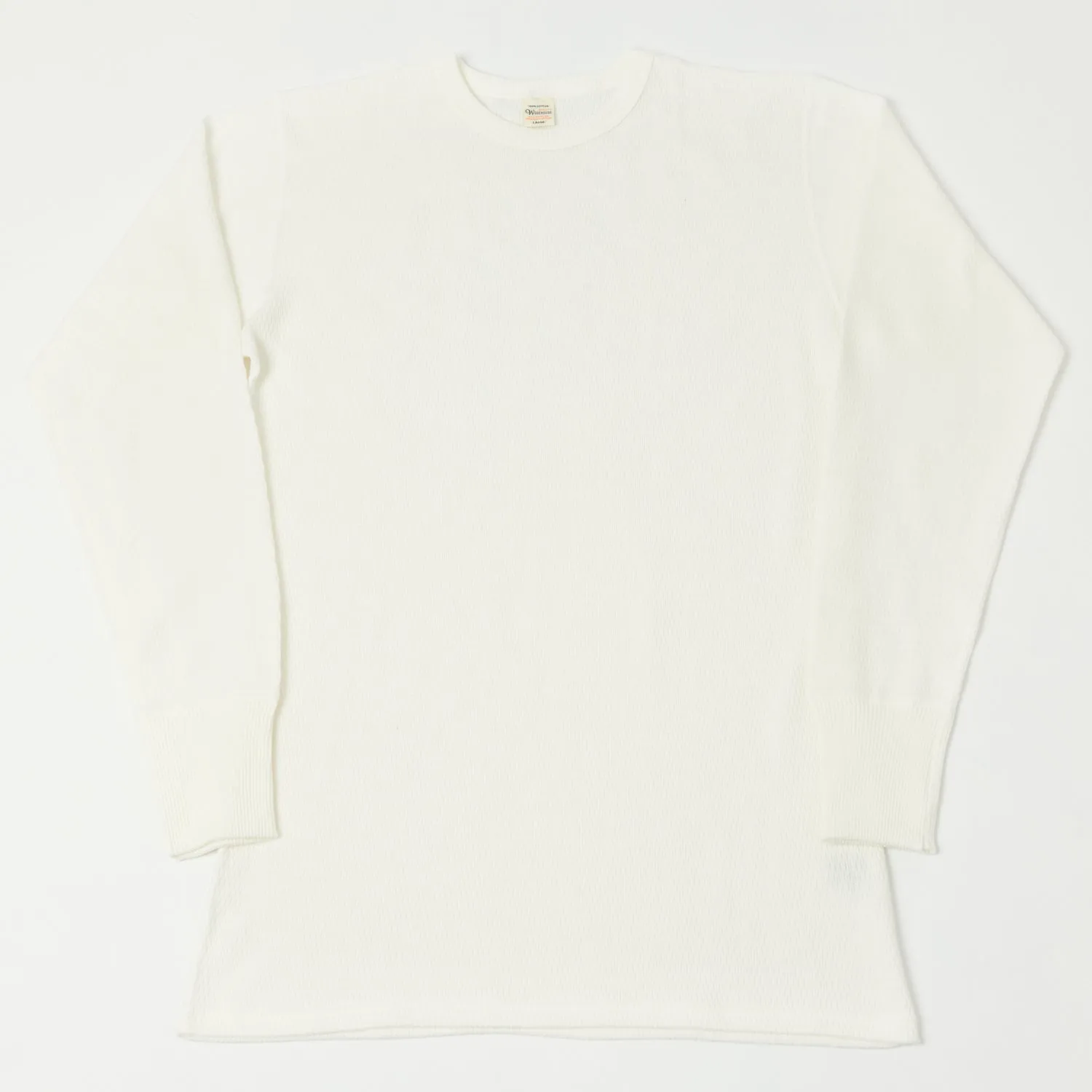 Warehouse 5903 LS Waffle Knit Crew Neck Tee - Off White