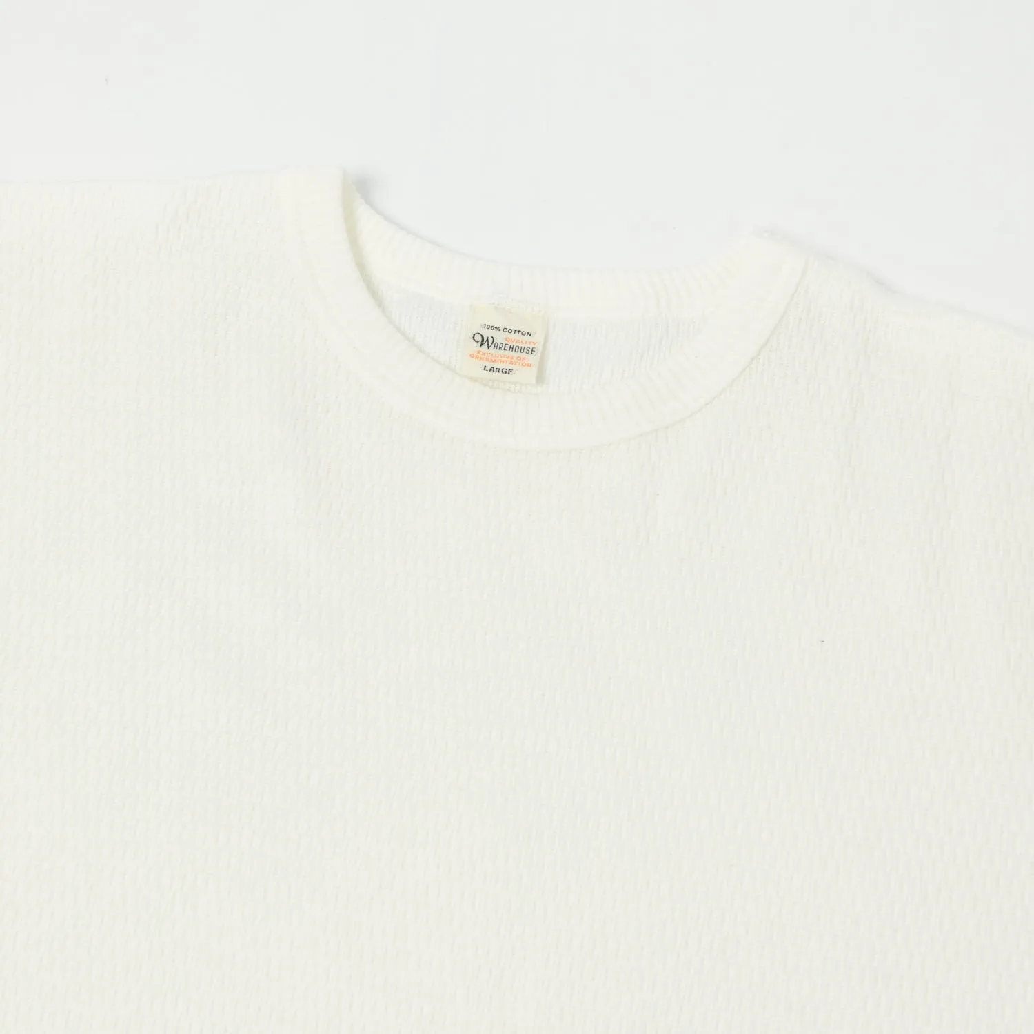 Warehouse 5903 LS Waffle Knit Crew Neck Tee - Off White