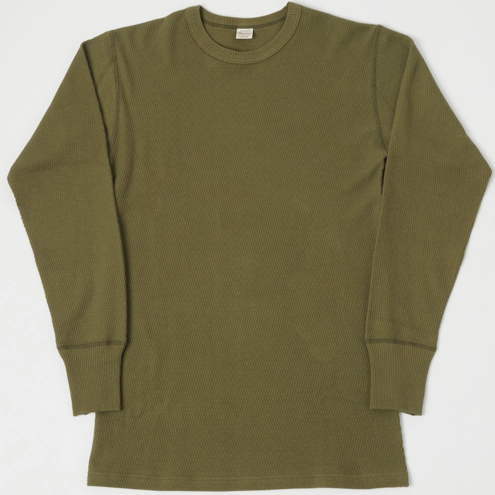 Warehouse 5903 LS Waffle Knit Crew Neck Tee - Olive Drab