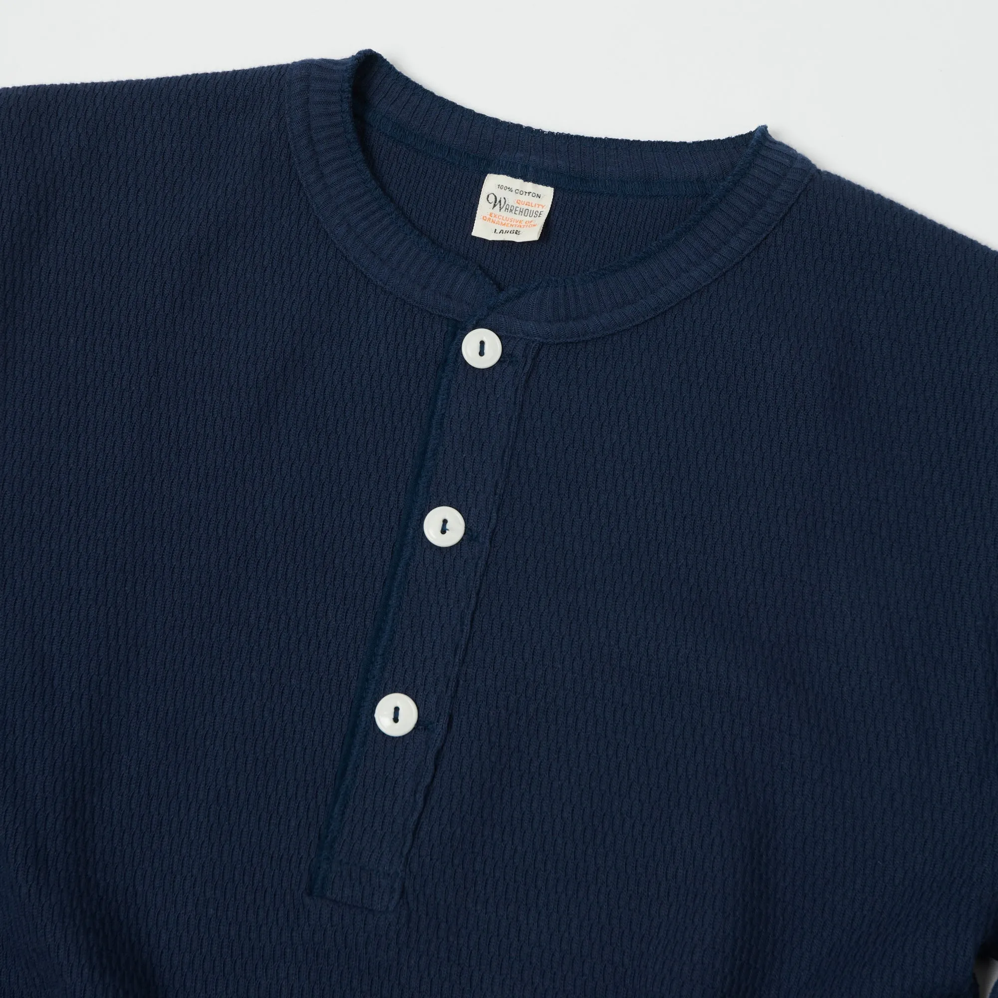 Warehouse 5904 LS Waffle Knit Henley - Navy