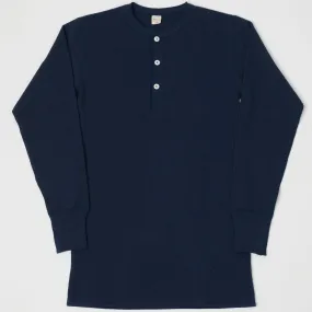 Warehouse 5904 LS Waffle Knit Henley - Navy