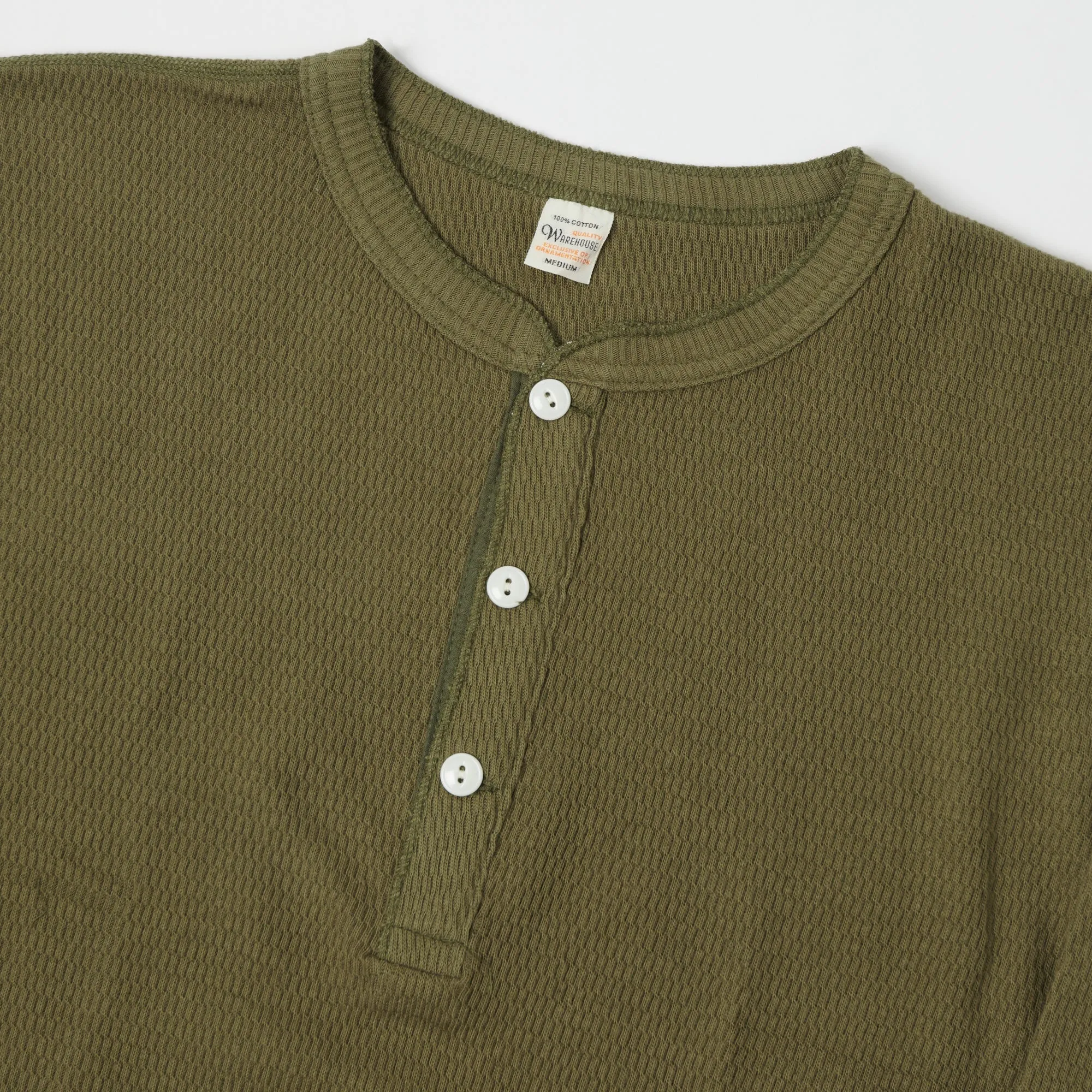 Warehouse 5904 LS Waffle Knit Henley - Olive Drab