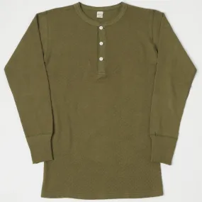 Warehouse 5904 LS Waffle Knit Henley - Olive Drab