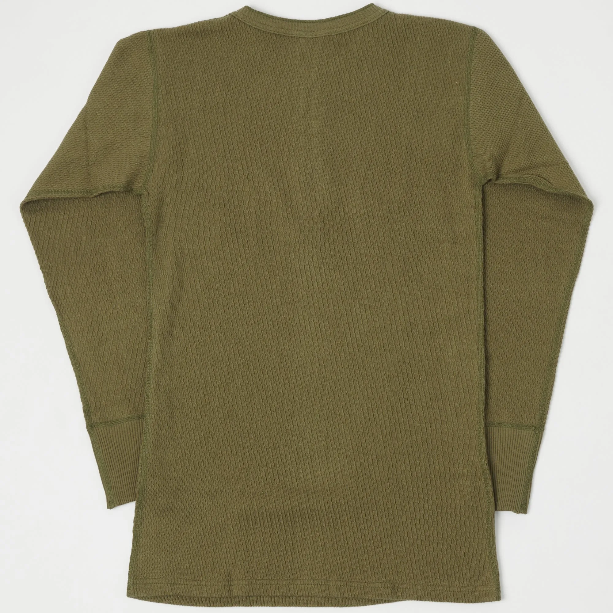 Warehouse 5904 LS Waffle Knit Henley - Olive Drab