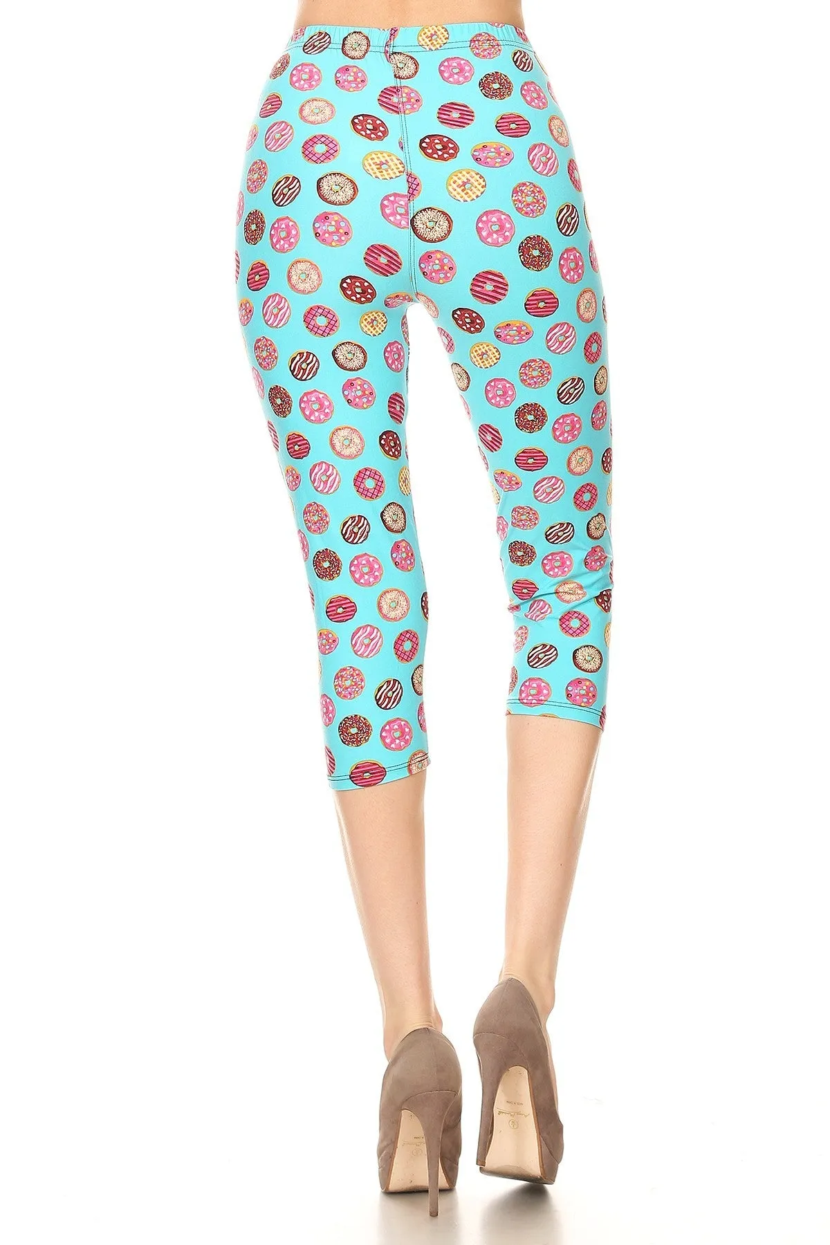 Women's Plus Donuts Yum Yum Printed Cropped Capri Leggings